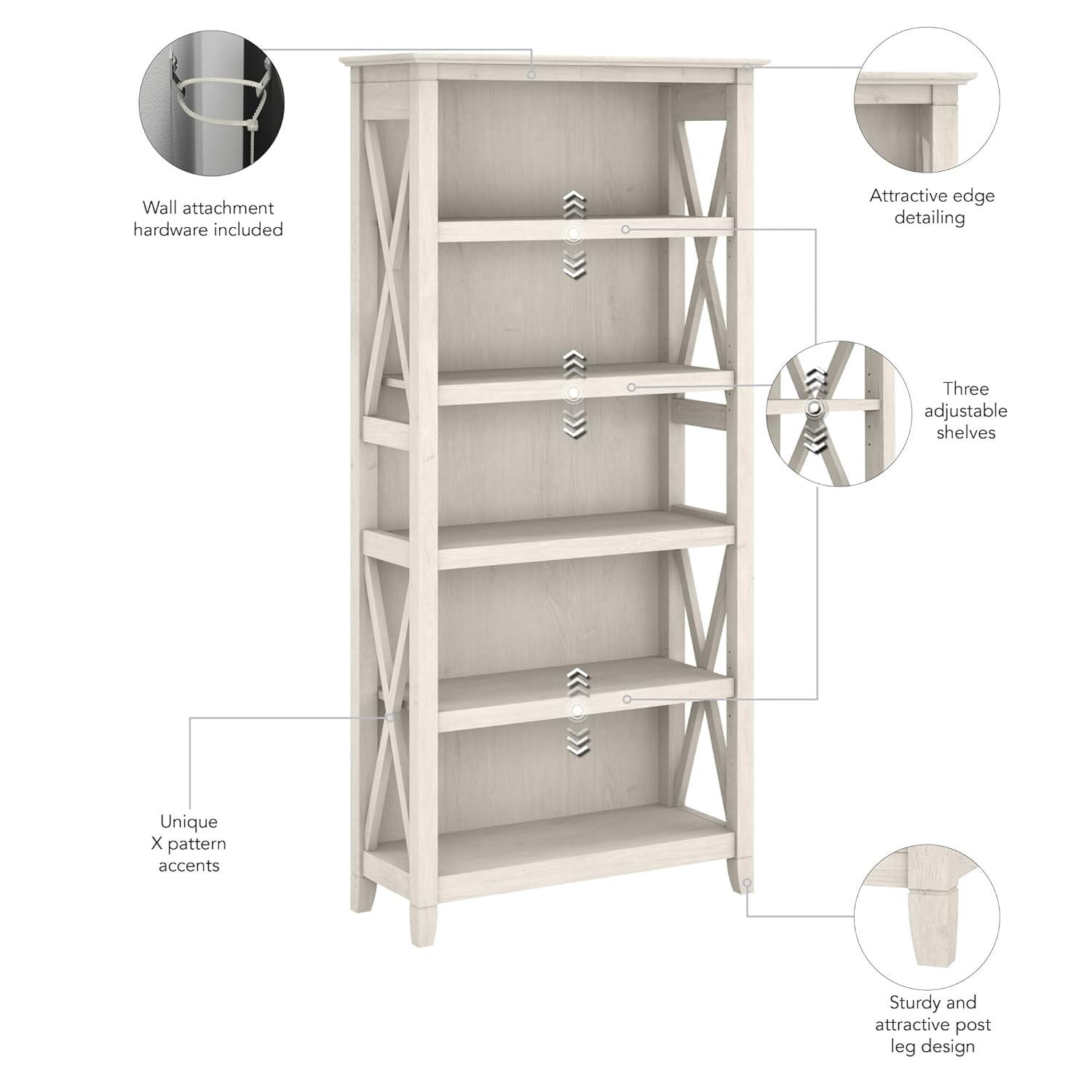 Key West Tall 5 Shelf Bookcase in Linen White Oak - Engineered Wood