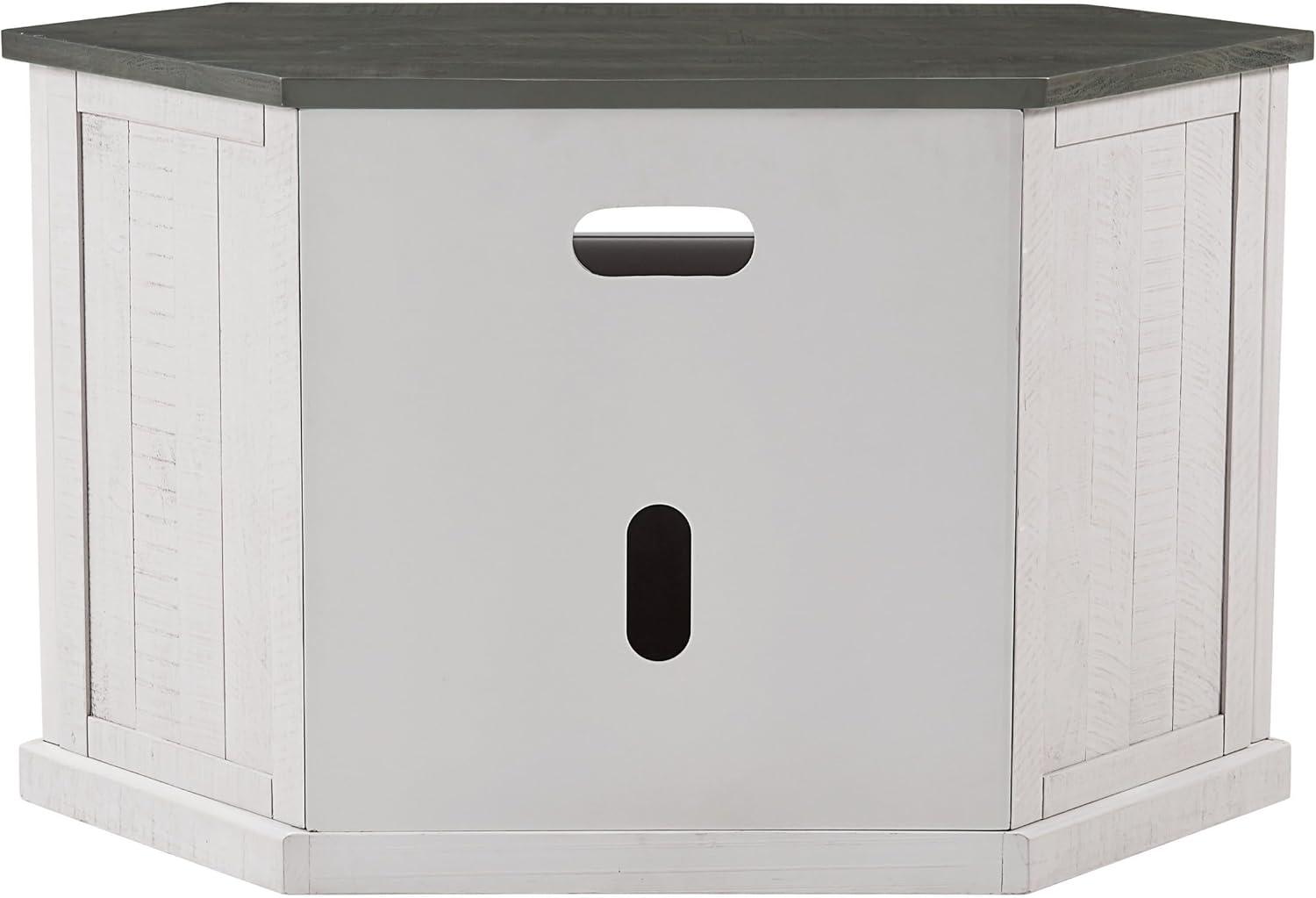 Benjara Alexa 50 Inch TV Corner Entertainment Console, Cubby, Cabinet, White, Gray, Black