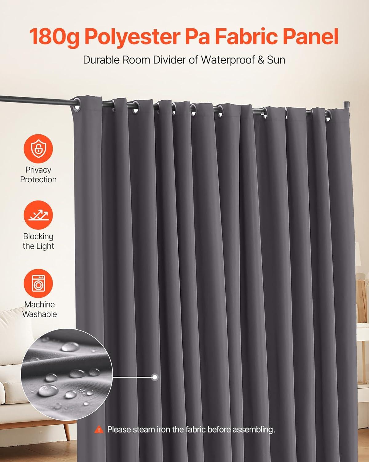 VEVOR Room Divider, Portable Panel Room Divider with Wheels Curtain Divider Stand, Freestanding Partition Divider Privacy Screen for Office, Bedroom, Dining Room, Study, Grey