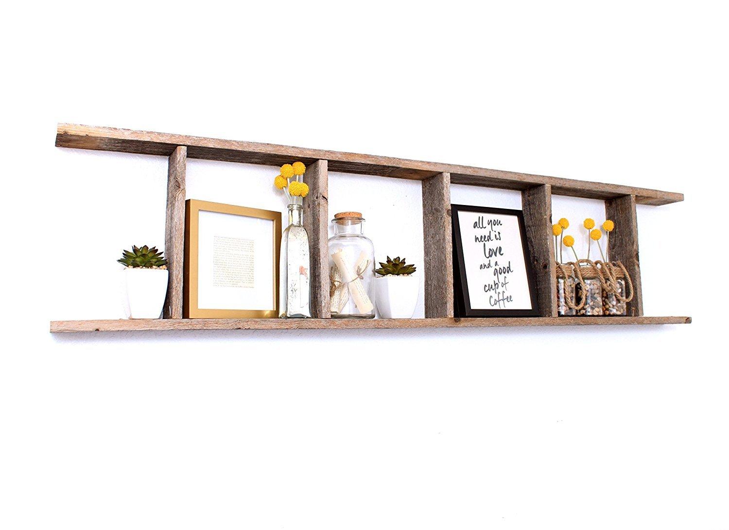 ONKER Rustic Farmhouse Blanket Ladder - Our 5 ft Ladder can be Mounted Horizontally or Vertically and is Crafted from 100% Recycled and Reclaimed Wood | No Assembly Required