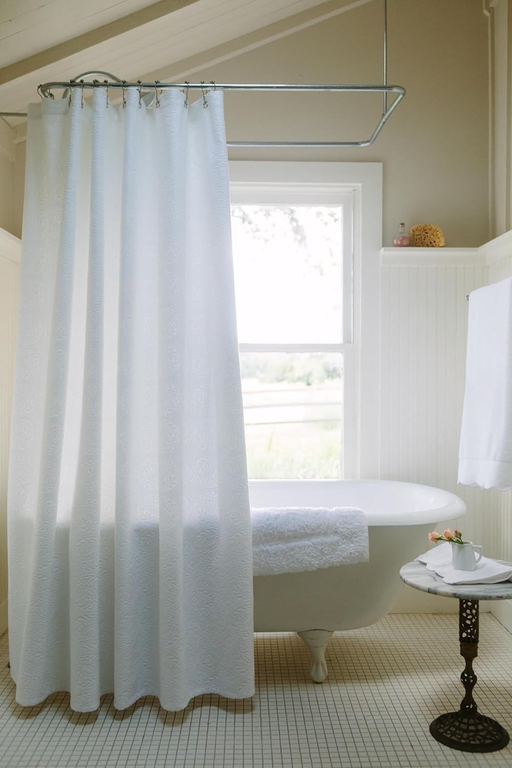 Vienna White Cotton Antique Design Shower Curtain with Silver Grommets