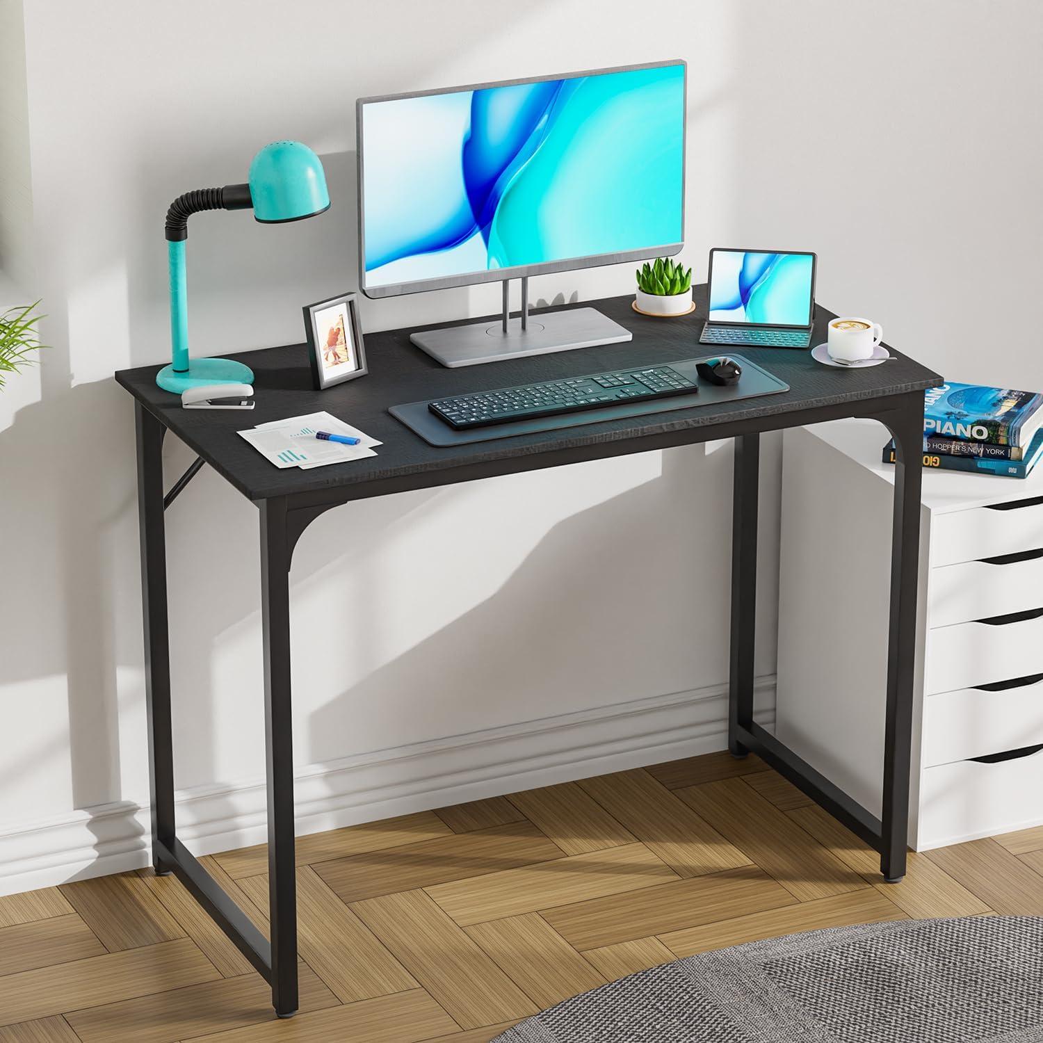 Adjustable Black Metal Frame Computer Desk, 39 Inch