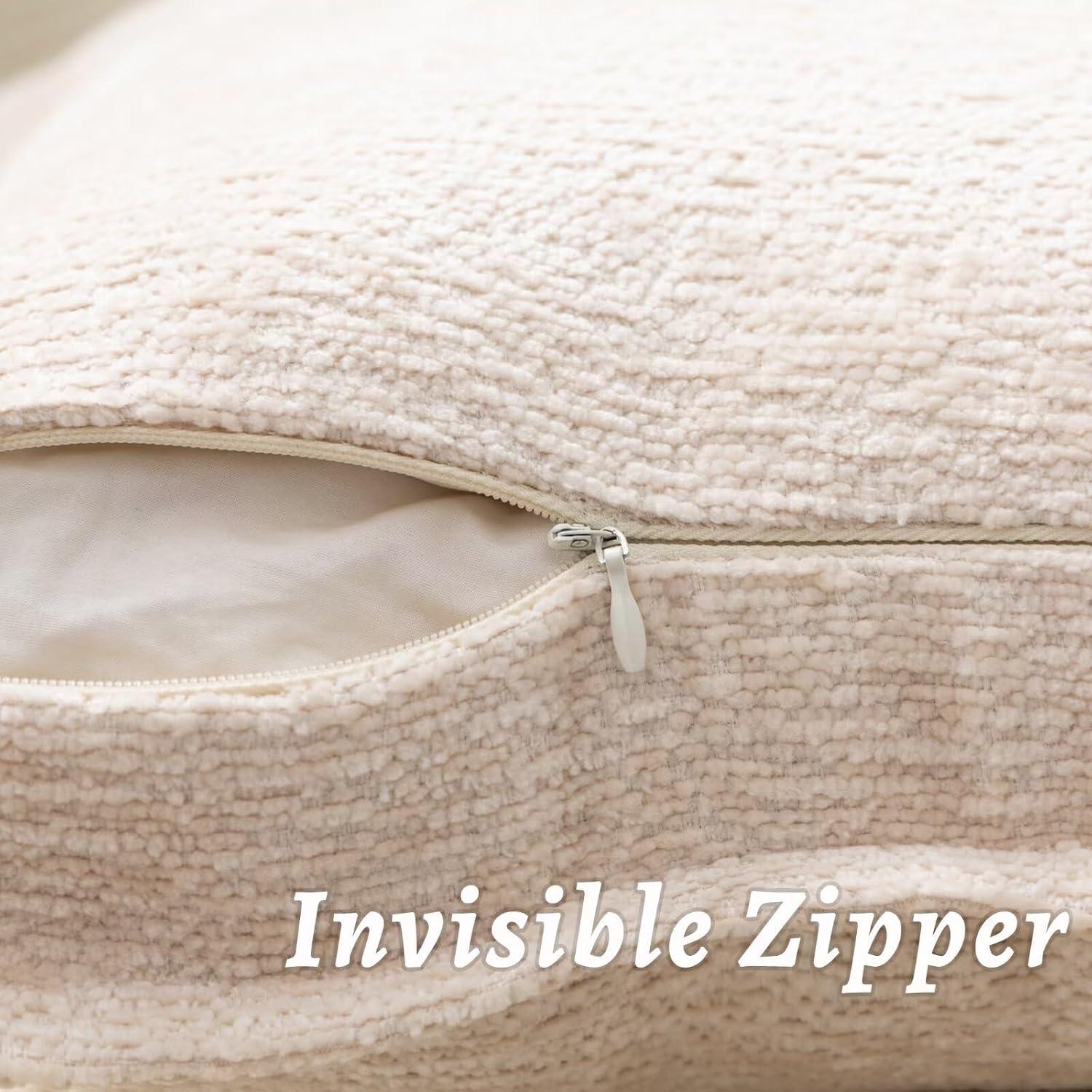 MADIZZ Set of 2 Linen Throw Pillow Covers with Broad Edge Soft Boho Decorative Pillow Cases for Sofa Bedroom Modern Pillow Shell 18x18 Inch Beige