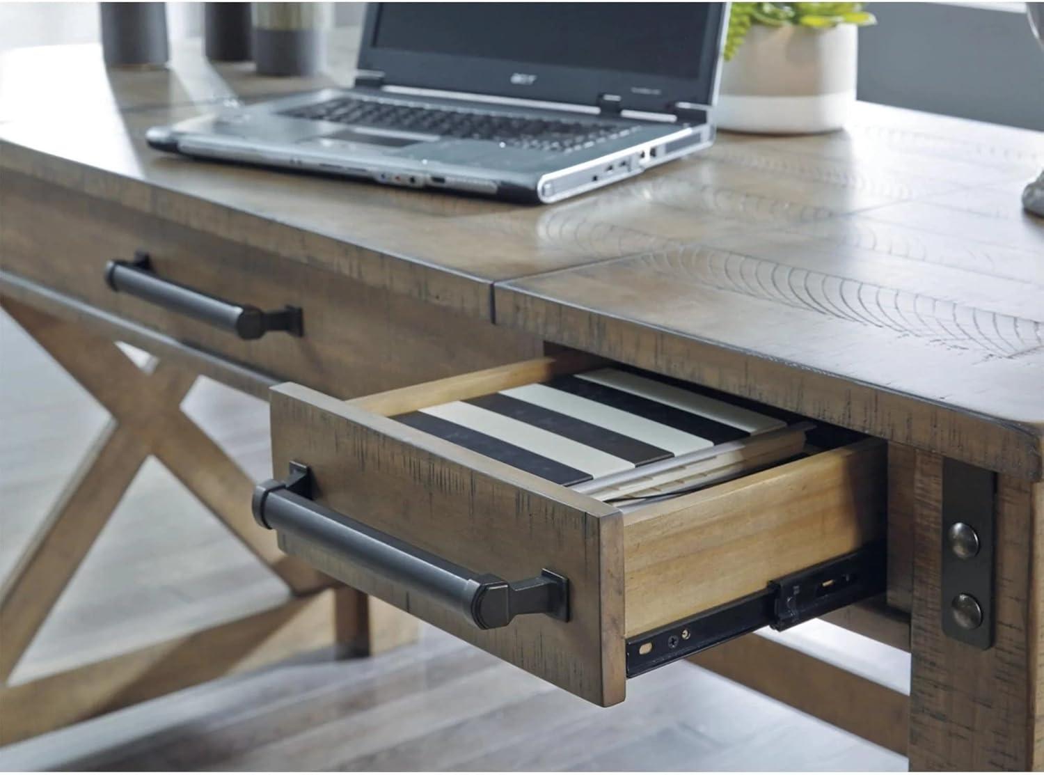 Rustic Farmhouse Gray Pine Corner Desk with Power Outlets and USB Ports