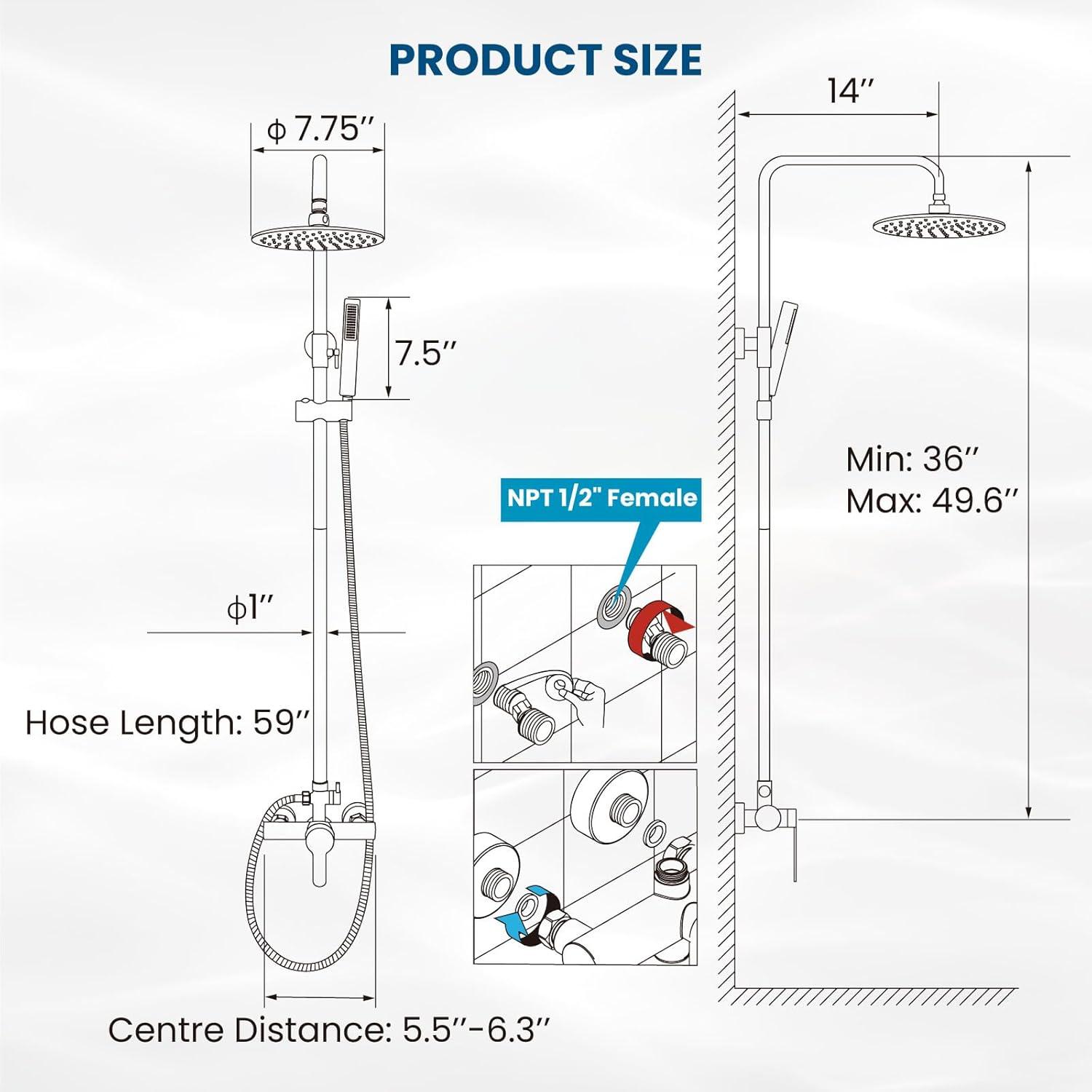 Brushed Nickel Wall Mounted Rain Shower System with Handheld