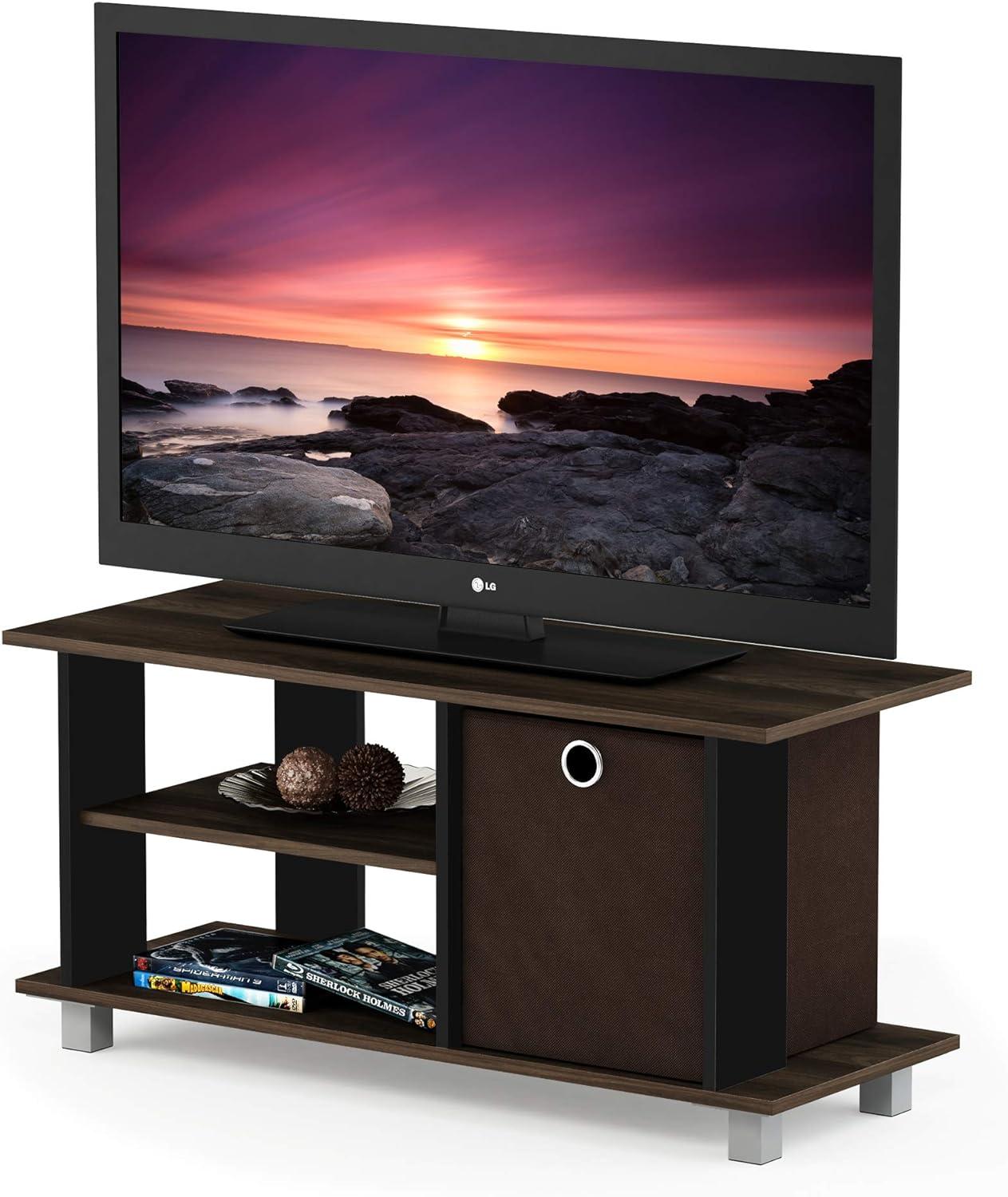 Columbia Walnut and Dark Brown MDF TV Stand with Storage Bin