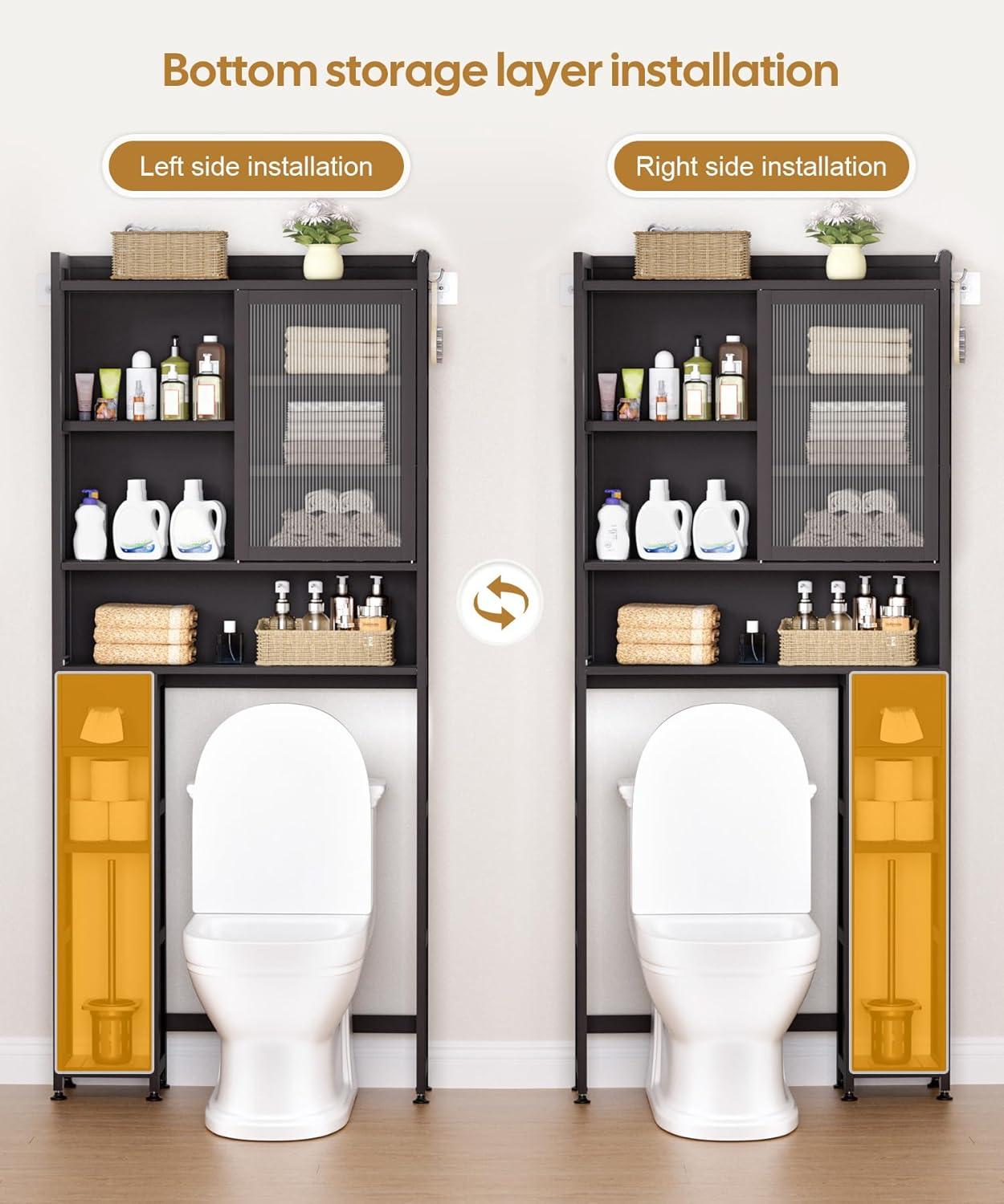 Latitude Run® Over The Toilet Storage Cabinet With Acrylic Door Panel And Paper Towel Drawer, Bamboo Space Saver Shelf, Bathroom Organizer Rack