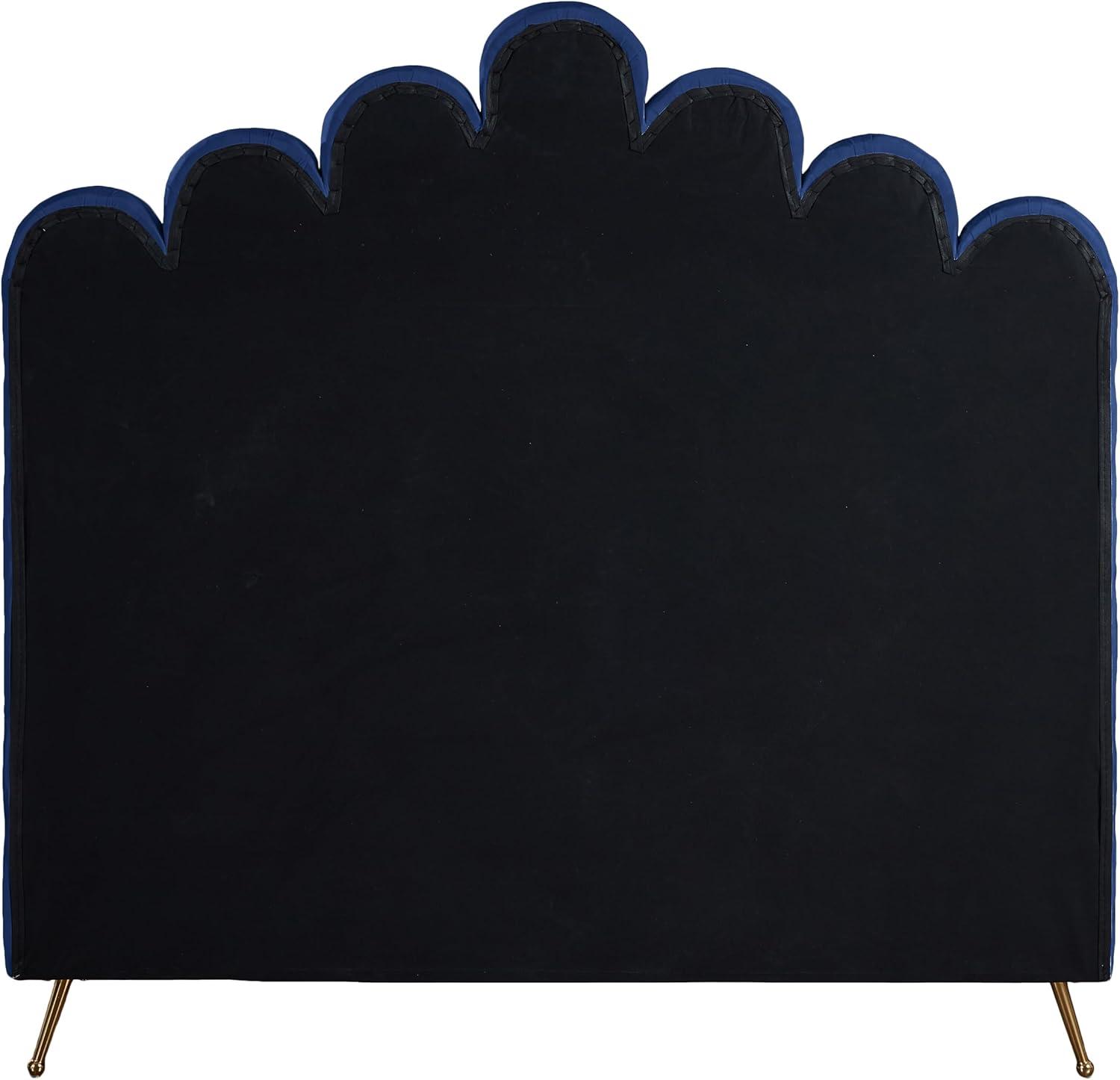 Meridian Furniture Lily Solid Wood and Tufted Velvet Full Bed in Navy