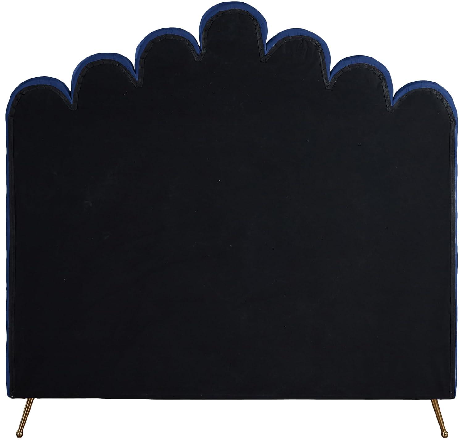 Meridian Furniture Lily Solid Wood and Tufted Velvet Full Bed in Navy