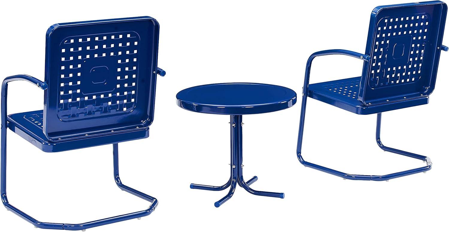 Crosley Furniture Bates 3 Piece Outdoor Metal Chair Set in Navy