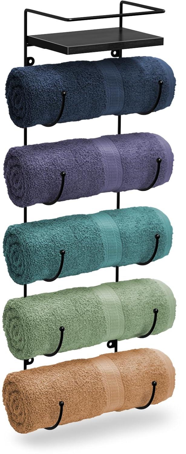 Sorbus Sorbus 5-Tier Wall Mounted Metal Towel Rack with Shelf TWL-RCKW-BLK
