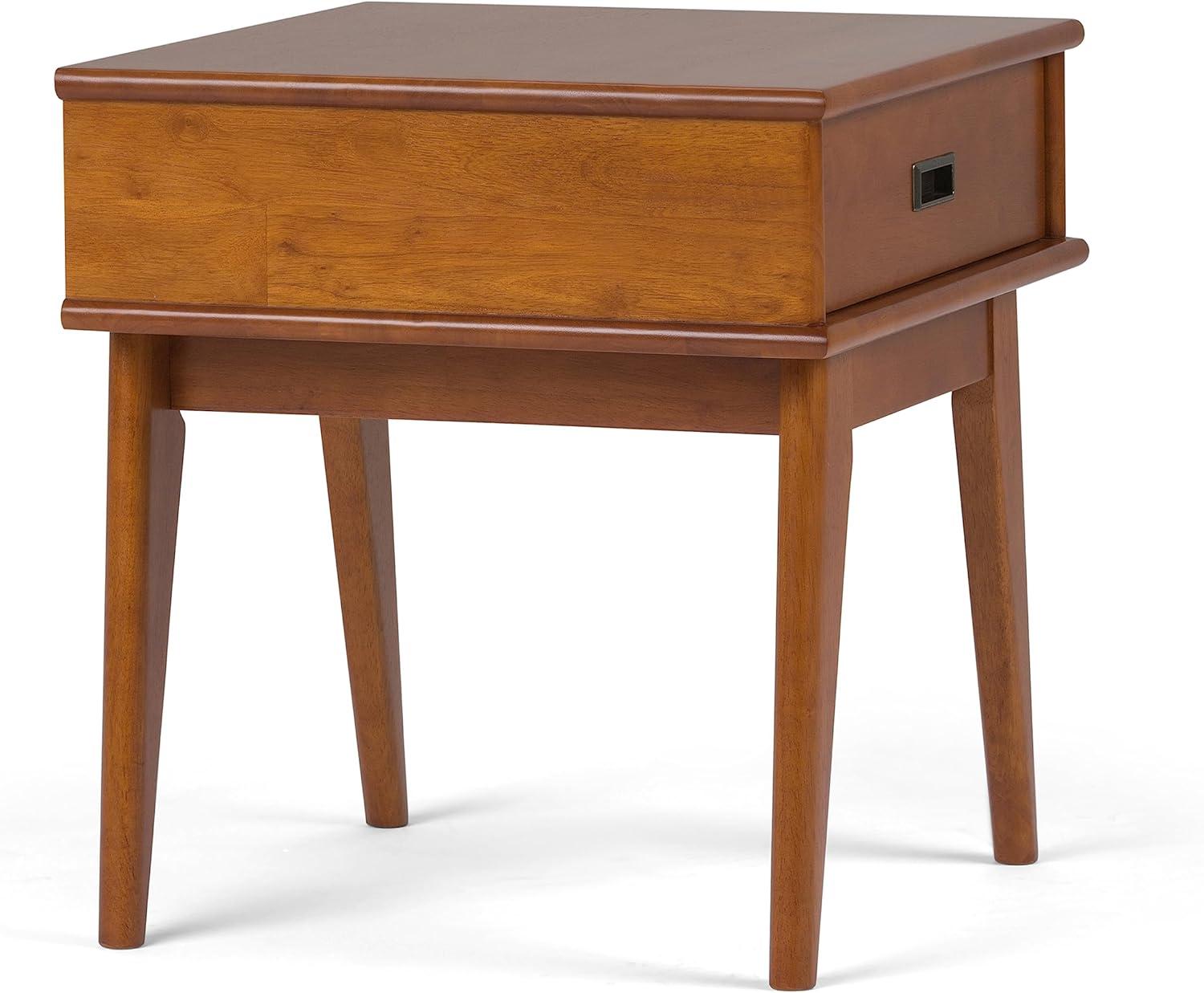 Draper Teak Brown Solid Hardwood End Table with Drawer