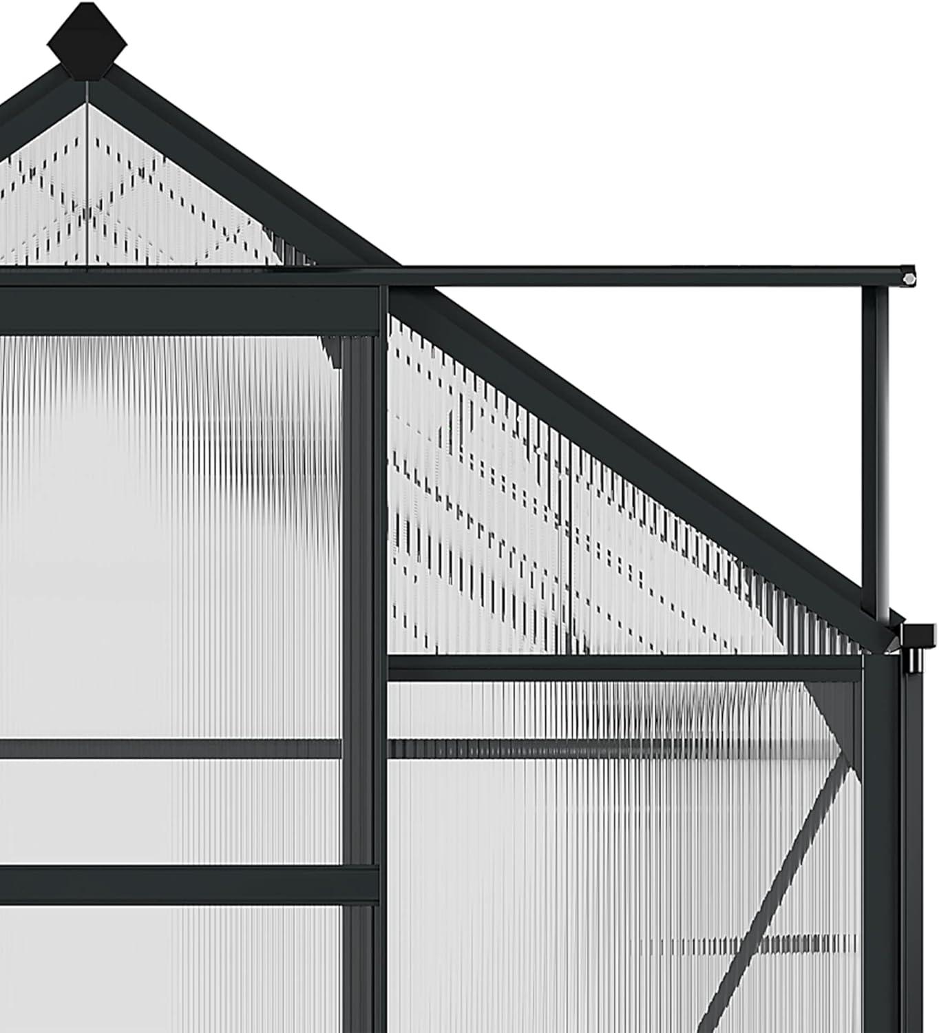 Gray Polycarbonate and Aluminum Walk-In Greenhouse with Sliding Door