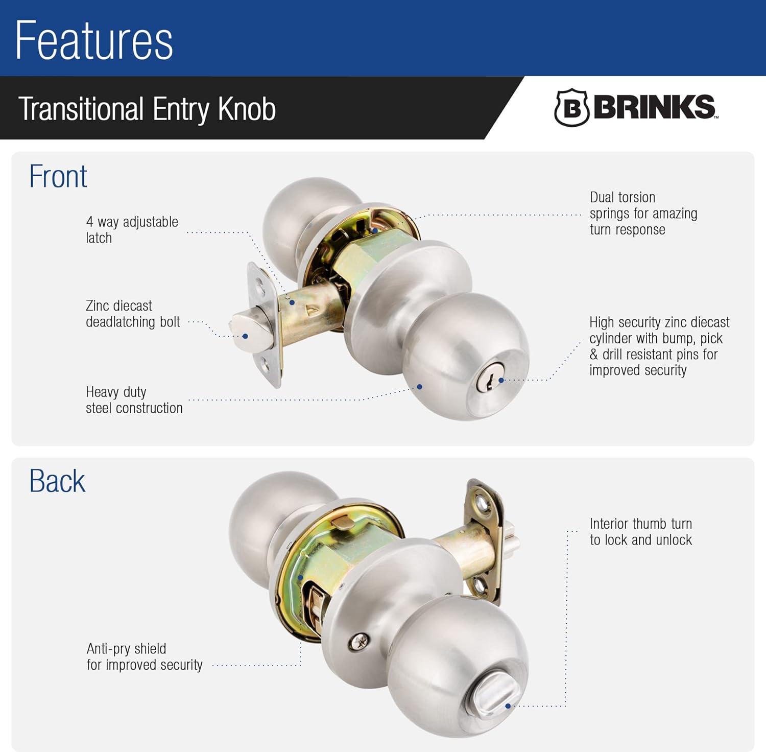 Brinks Raleigh Series Keyed Entry Transitional Ball Knob
