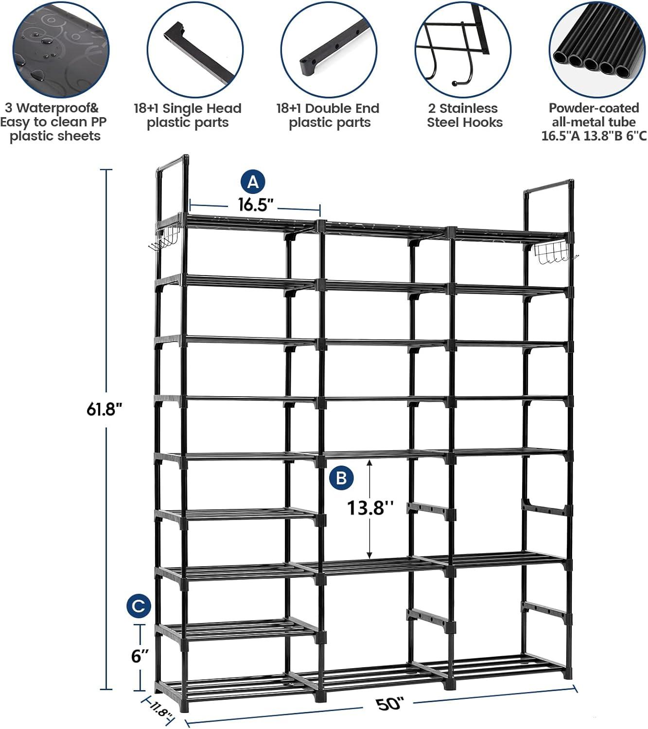 Mavivegue 9-Tier Black Metal Stackable Shoe Rack