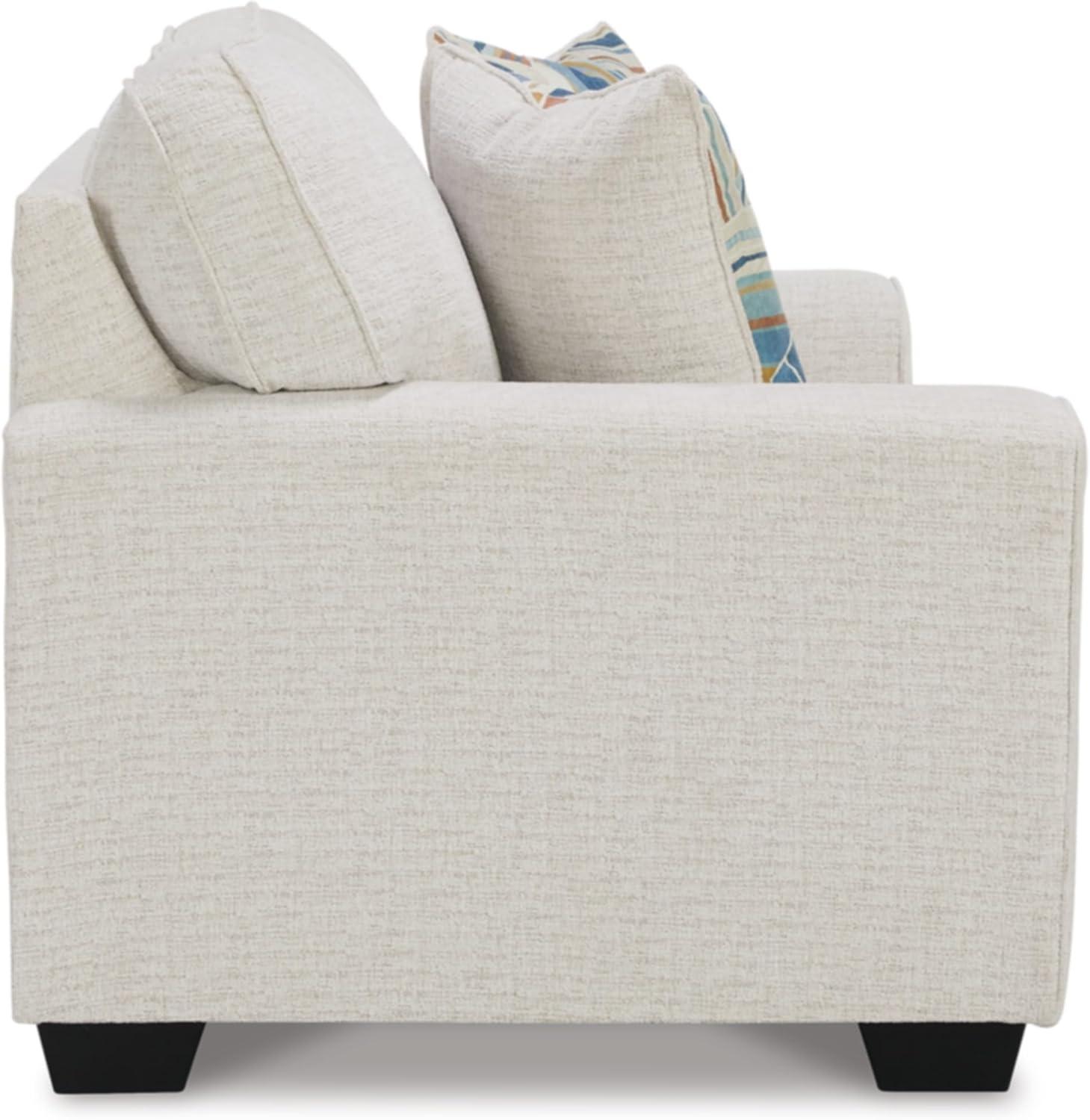 White Fabric Track Arm Loveseat with Removable Cushions