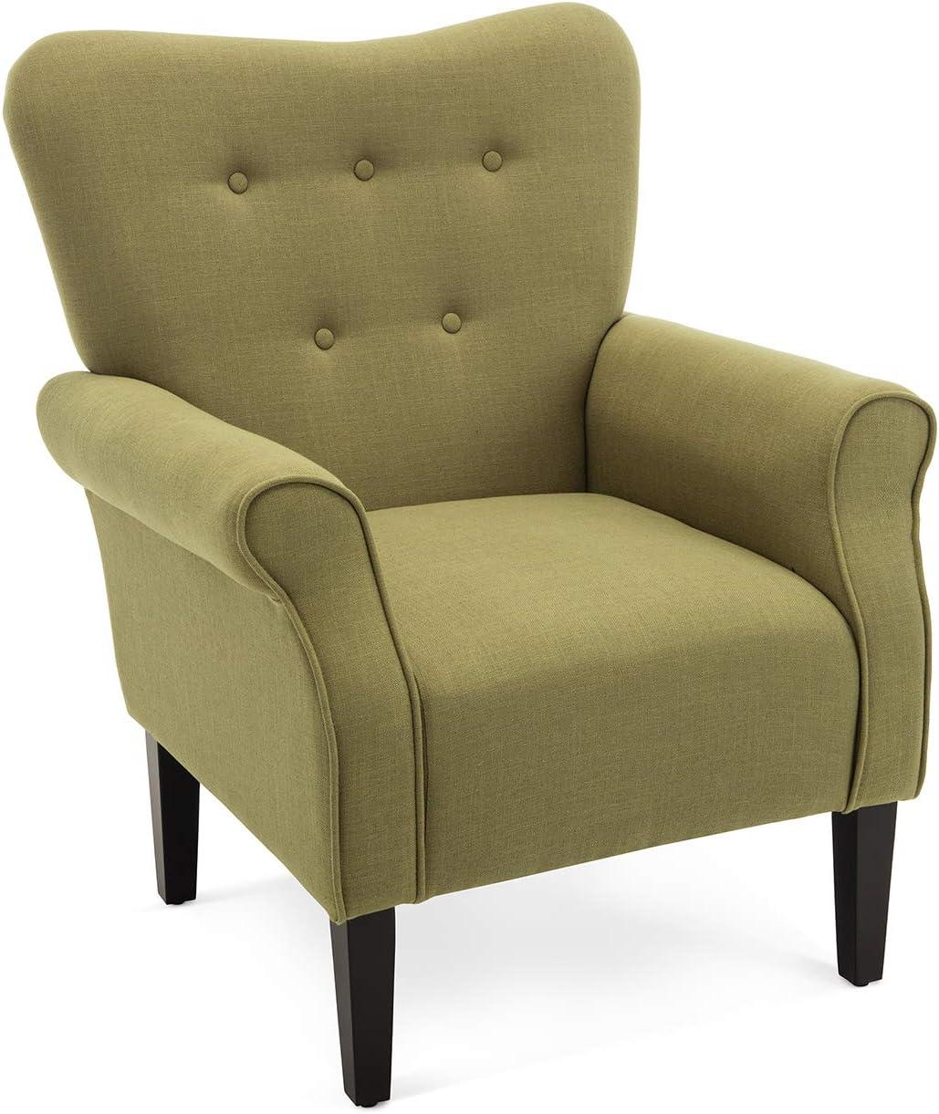 BELLEZE Modern Accent Chair for Living Room, High Back Linen Armchair with Wooden Legs, Upholstered Wingback Side Chair Padded Armrest Single Sofa for Living Room, Bedroom - Allston (Blue Coral)