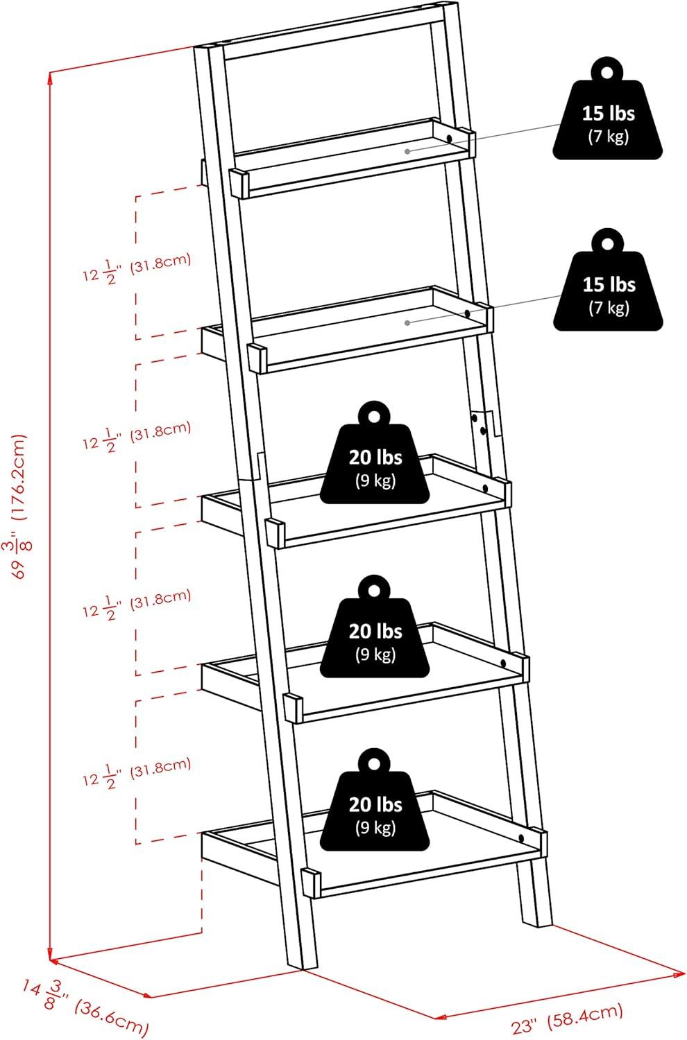 69.36" Bellamy Leaning Shelf Black - Winsome: 5-Tier, Space-Saving, Solid Wood, Wall Secure Bookcase