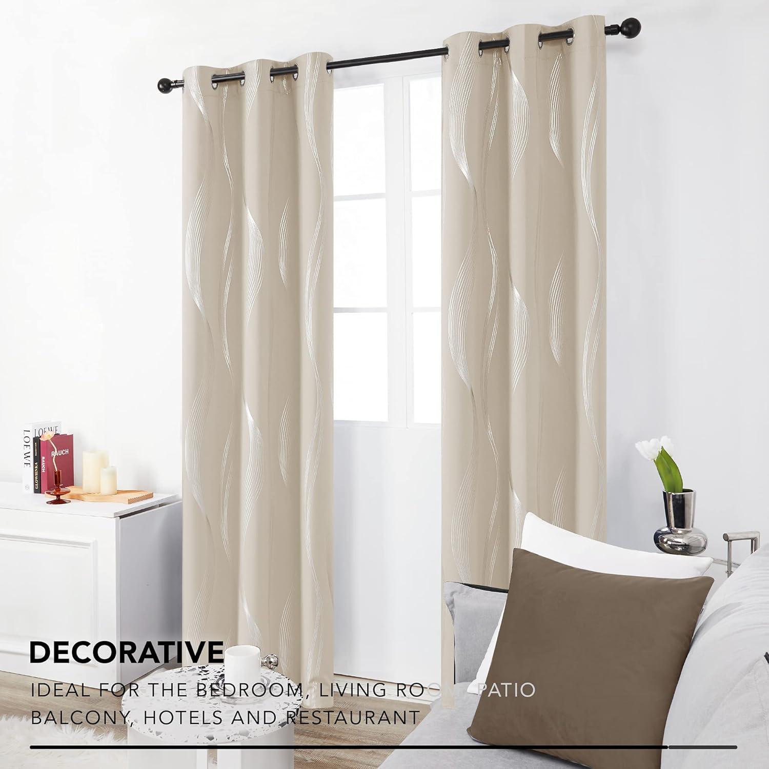 Deconovo Silver Wave Room Darkening Grommet Curtains (2 Panels) Light Beige 52W x 84L