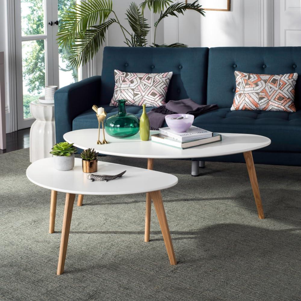 Olida Double Coffee Table - White/Oak - Safavieh