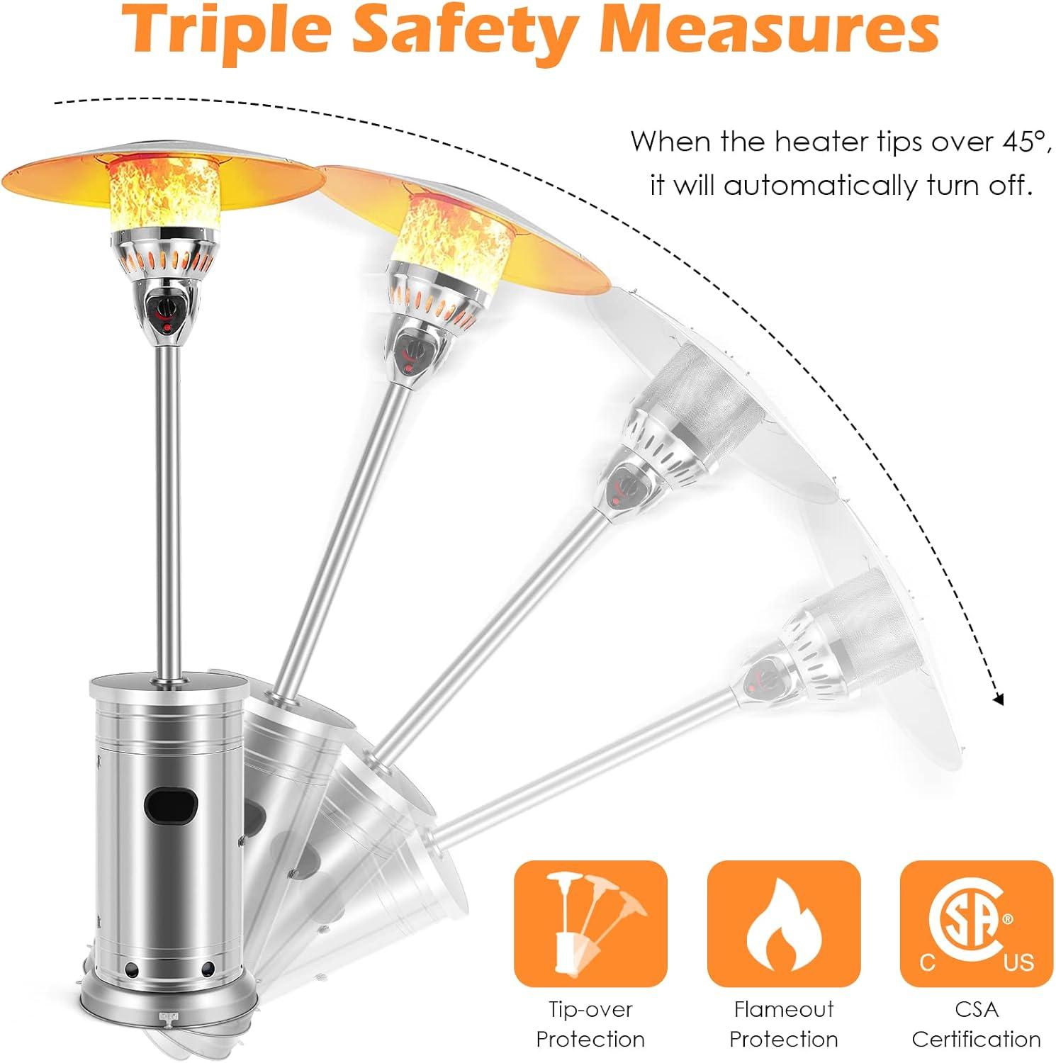 Stainless Steel 48000 BTU Propane Patio Heater with Drink Shelf