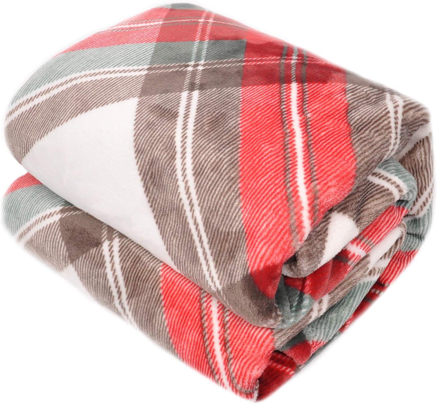 Ultra Soft Throw Blanket with Plaid, Cozy Flannel Fleece Luxury Blanket for Bed, Sofa and Couch (50 x 60 inch, Red)