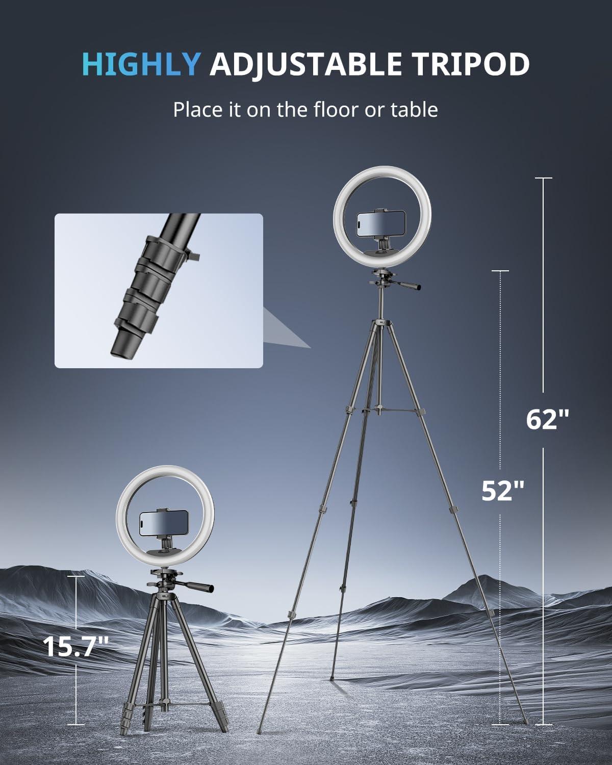 12" Dimmable Ring Light with Adjustable Tripod Stand and Phone Holder