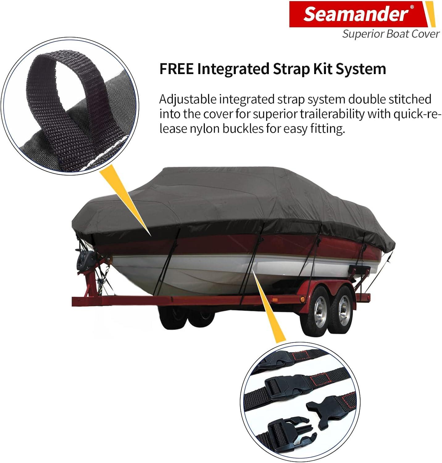 Seamander Solution Dye 600 Denier Heavy duty Waterproof Boat Cover, Fits boats 14'-16'L x 90"W, V-Hull Fishing Ski Boat Pro Bass Inboard Outboard Trailerable Boat Covers , Dark Gray