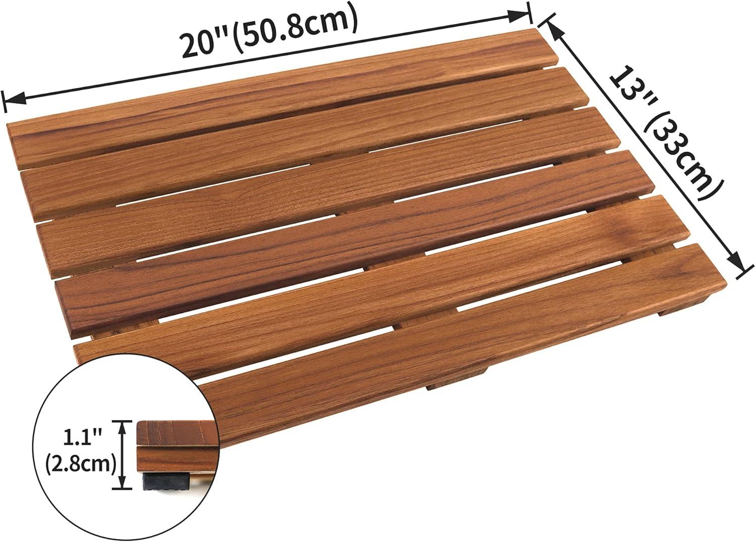 Teak Shower Mat, Non-Slip Bath Mat, Luxury Spa Mat, Wooden Mat for Bathtub, 20 x 13 in