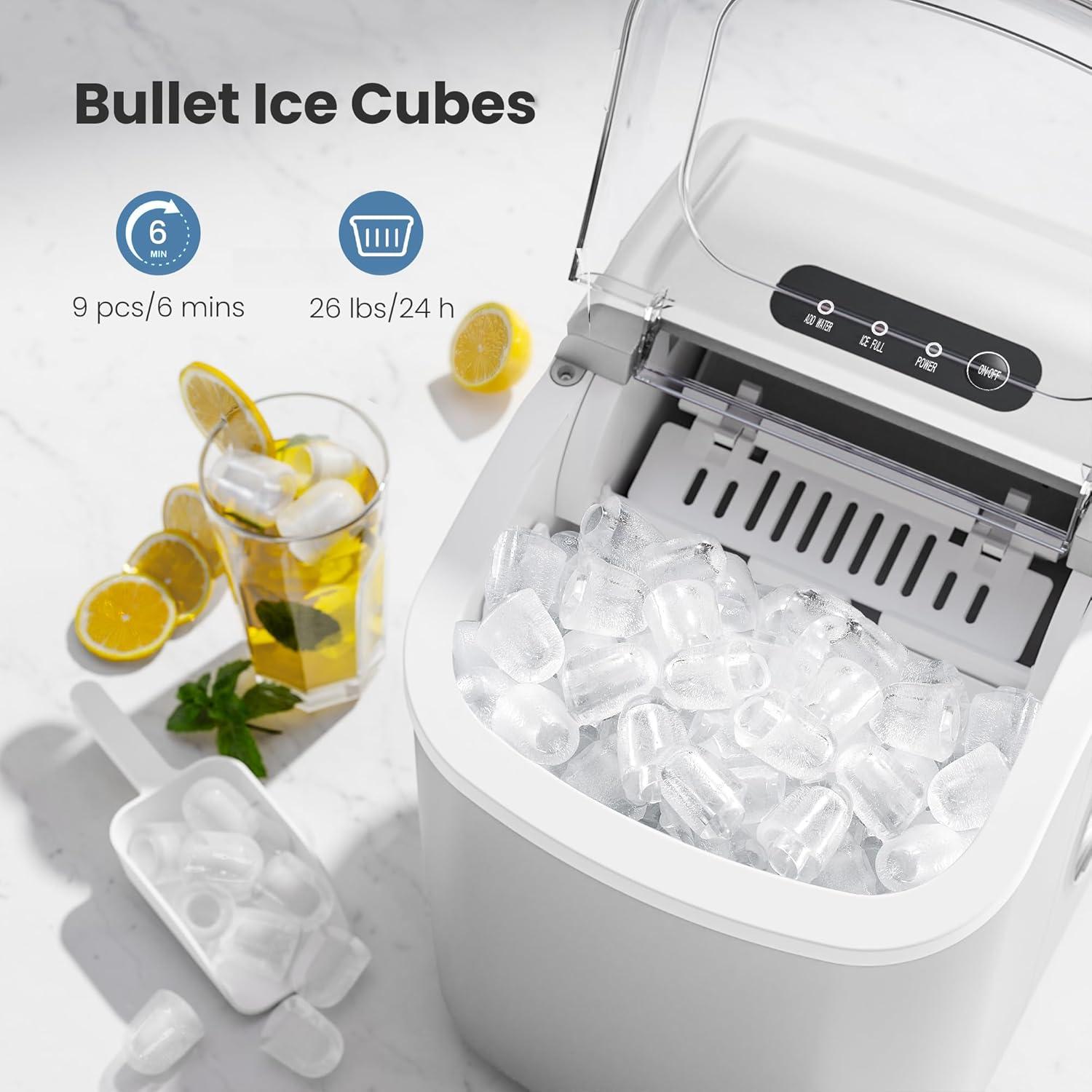 Compact White Stainless Steel Portable Countertop Ice Maker