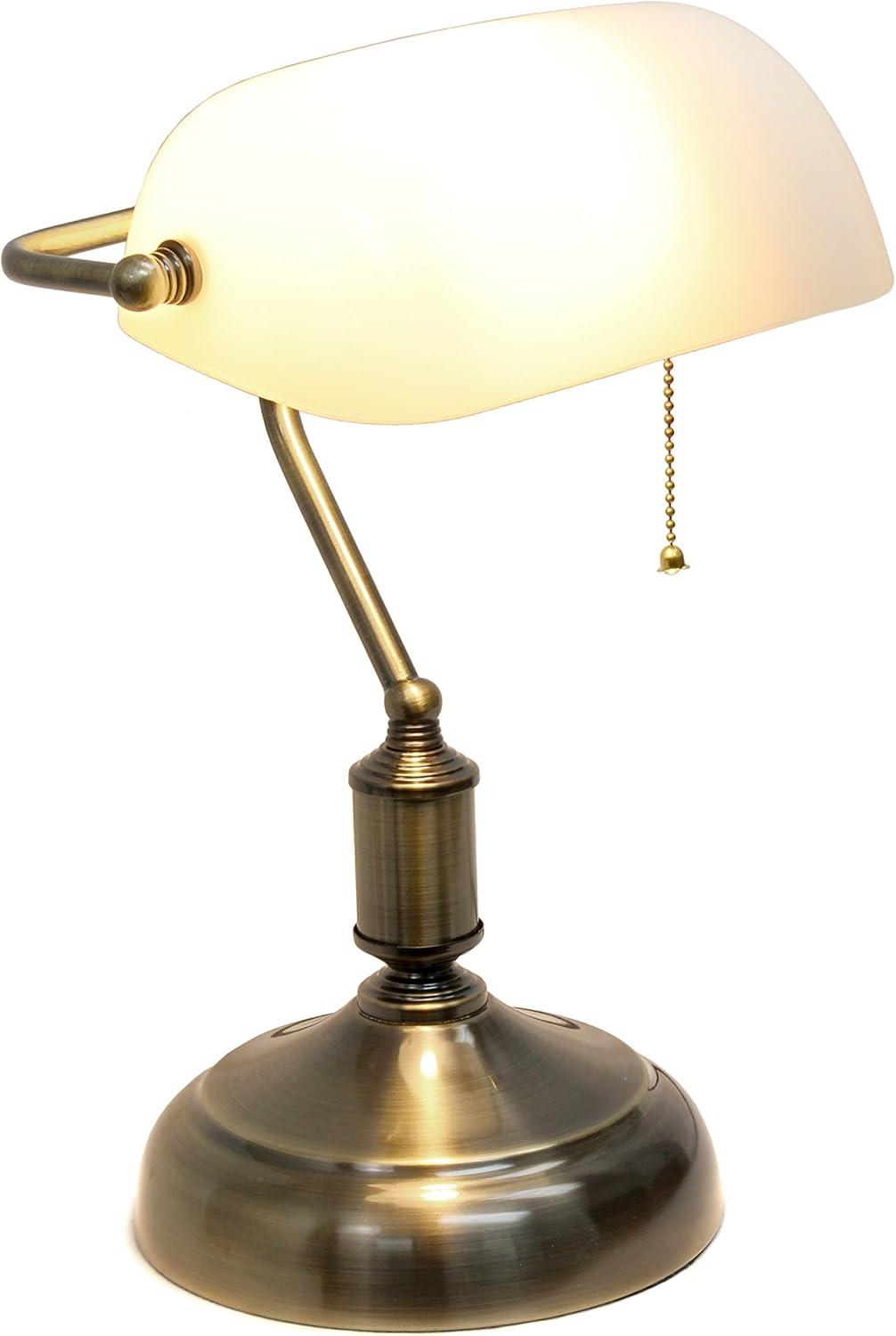 Executive Banker's Desk Lamp with Glass Shade Black - Simple Designs: ETL Listed, Metal Body, Pull Chain