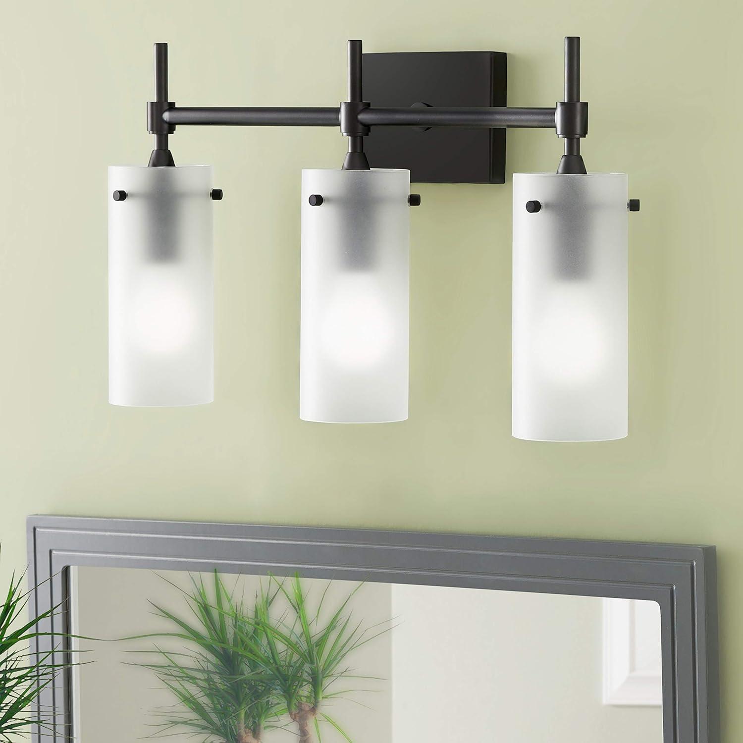Linea di Liara Effimero Modern Farmhouse Bathroom Vanity Lights Fixtures 3 Lights Over Mirror Matte Black Vanity Lights for Bathroom Light Fixtures Industrial Lighting Frosted Glass Covers, UL Listed