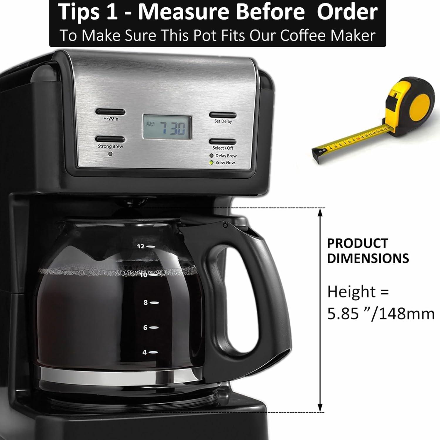 12-Cup Glass Replacement Carafe for Mr. Coffee Model #SK12, SK13, EHX23, JWX31, SJX23, SJX39 (Black, Replaces PLD12-RB)