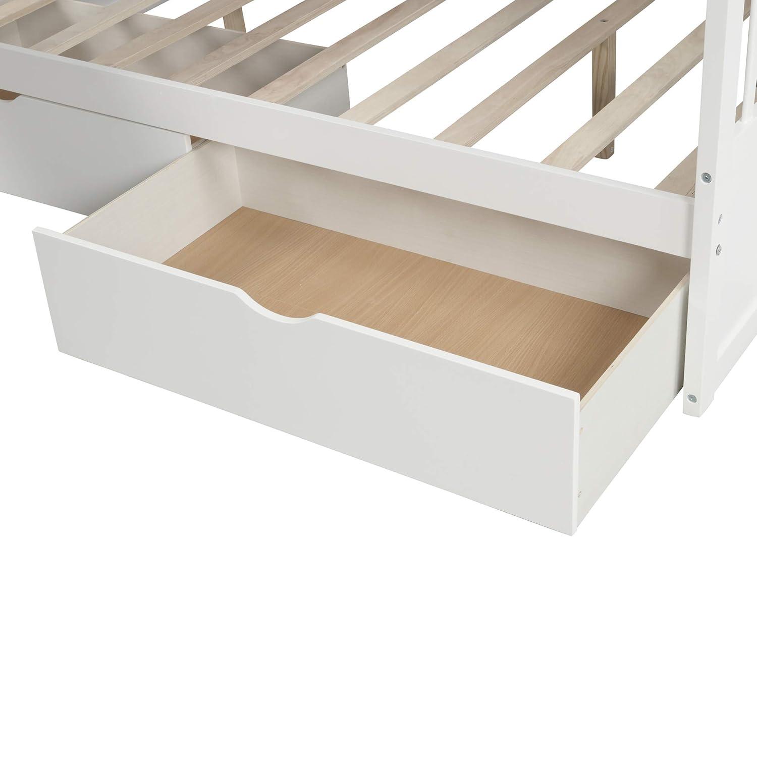 Twin Over Full Bunk Bed with Stairs and Slide, Solid Wood Bunk Bed Frame with Storage Drawers for Kids Girls Boys (White)