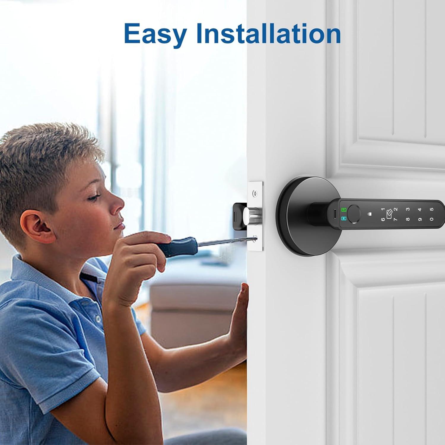 Black Smart Fingerprint Door Lock with Keypad and App Control