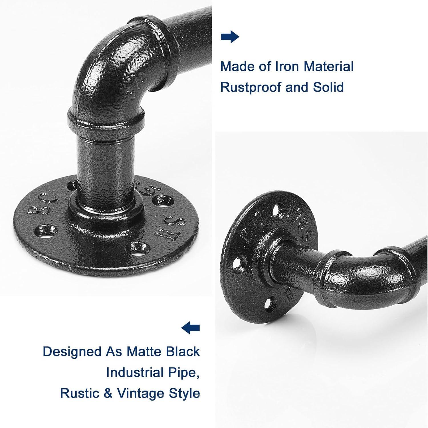 NearMoon Industrial Pipe Towel Bar, Heavy Duty Bathroom Hardware Towel Holder Accessory, Wall Mounted DIY Rustic Iron Bathroom Towel Rack Holder (24 Inch, Black)