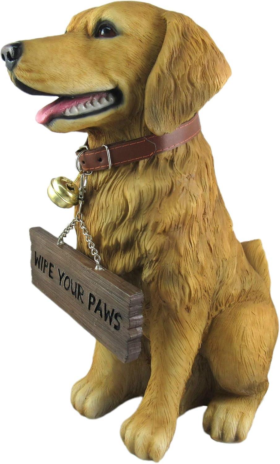 DWK Corporation 12.75 inch Tall Golden Retriever Dog Statue with Reversible Sign