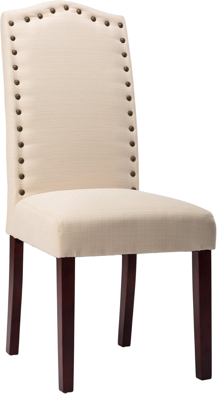 Dining Chairs Set of 2, High Back Fabric Upholstered Parsons Dining Room Chairs, Nail Head Trim Dining Chair, Beige