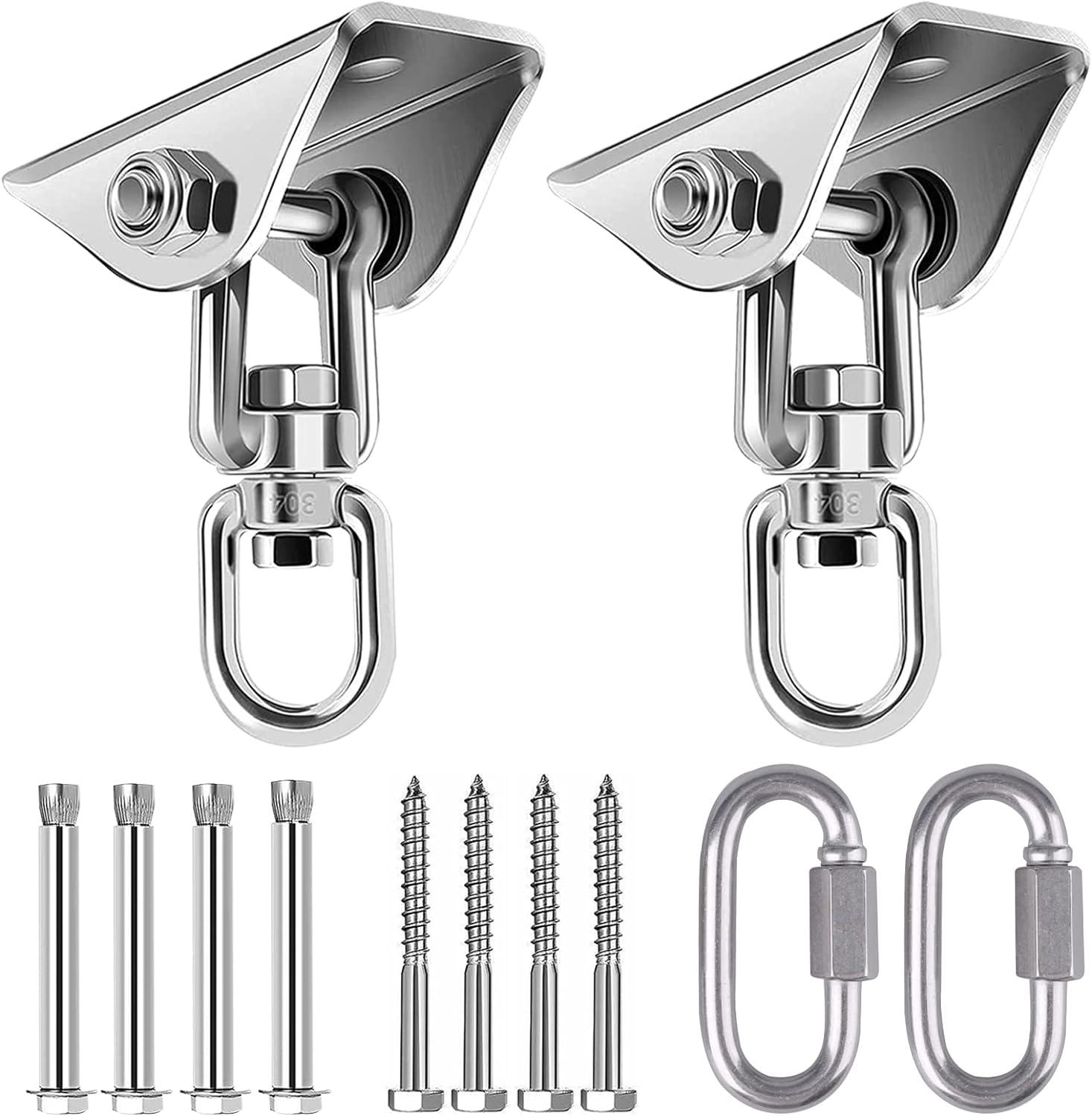 2 Pack Swing Hangers Hammock Hanging Kit 1000 Lbs Stainless Steel Hammock Hooks 360 Degree Rotate Swing Hardware for Playground Porch Gym Yoga Chair Seat Ceiling Indoor Outdoor