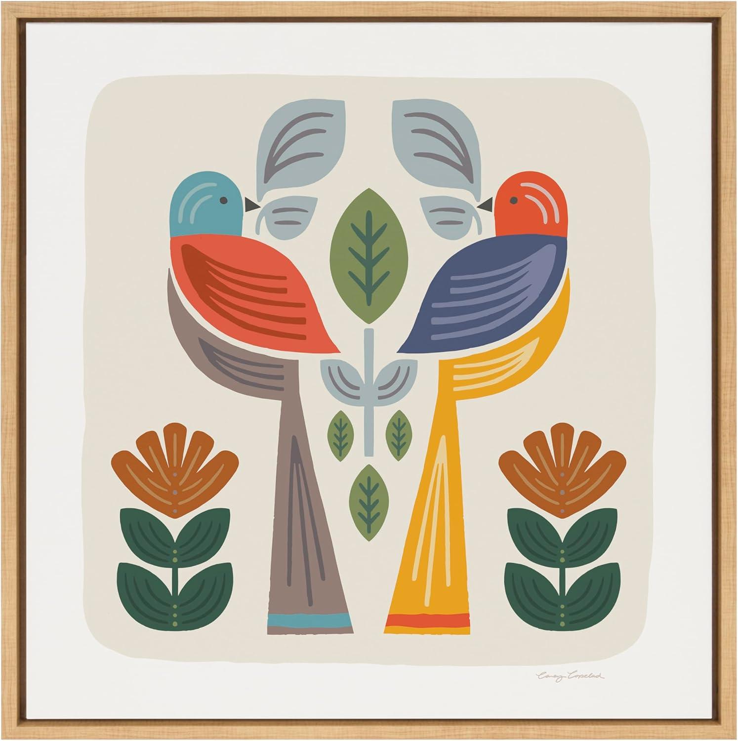 Kate & Laurel All Things Decor 22"x22" Sylvie Folk Birds Harvest Wall Art by Carey Copeland Natural Mid-Century Colorful Bird