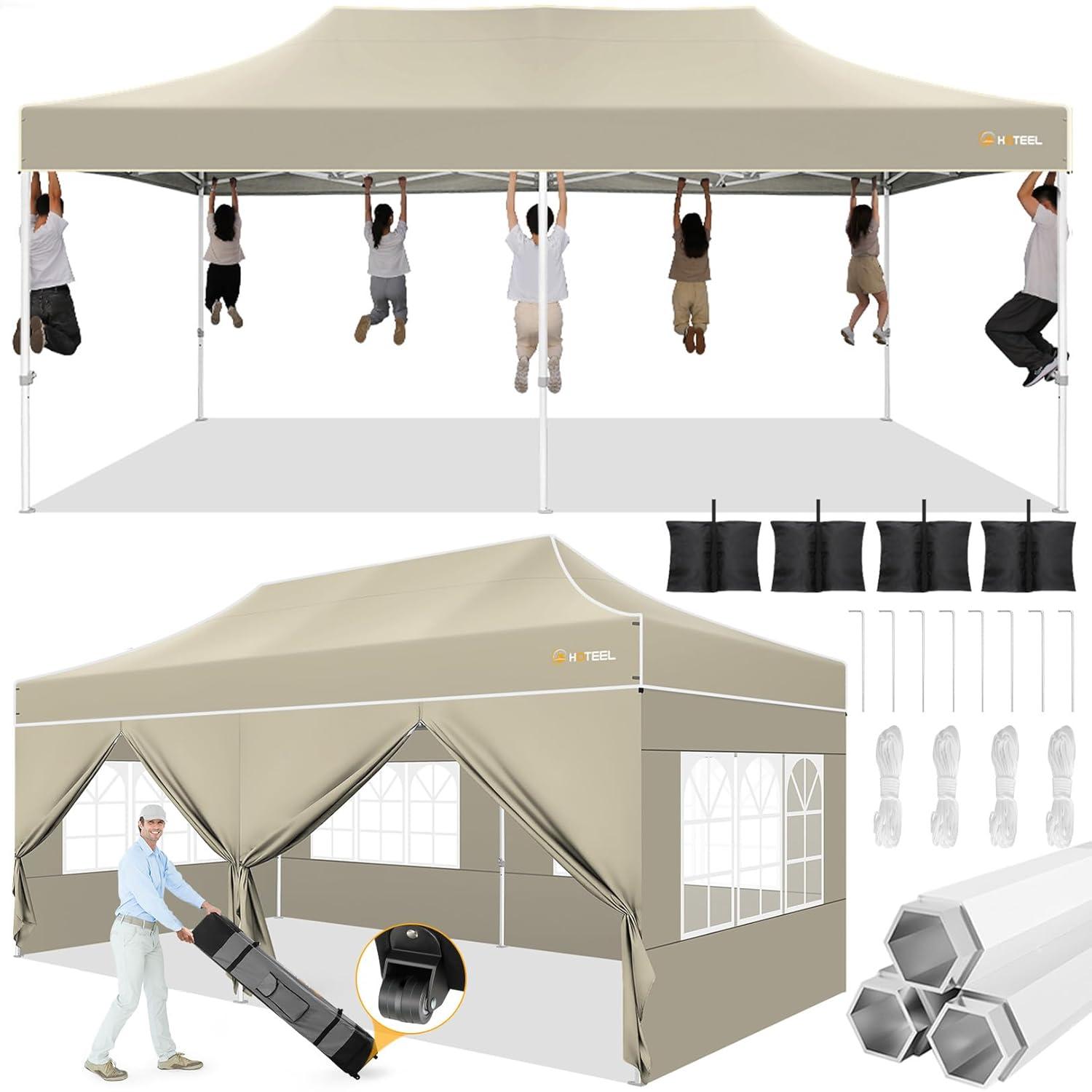 HOTEEL 10'Wx20'D Heavy Duty Pop up Canopy Tent with 6 sidewalls Easy Up Commercial Outdoor