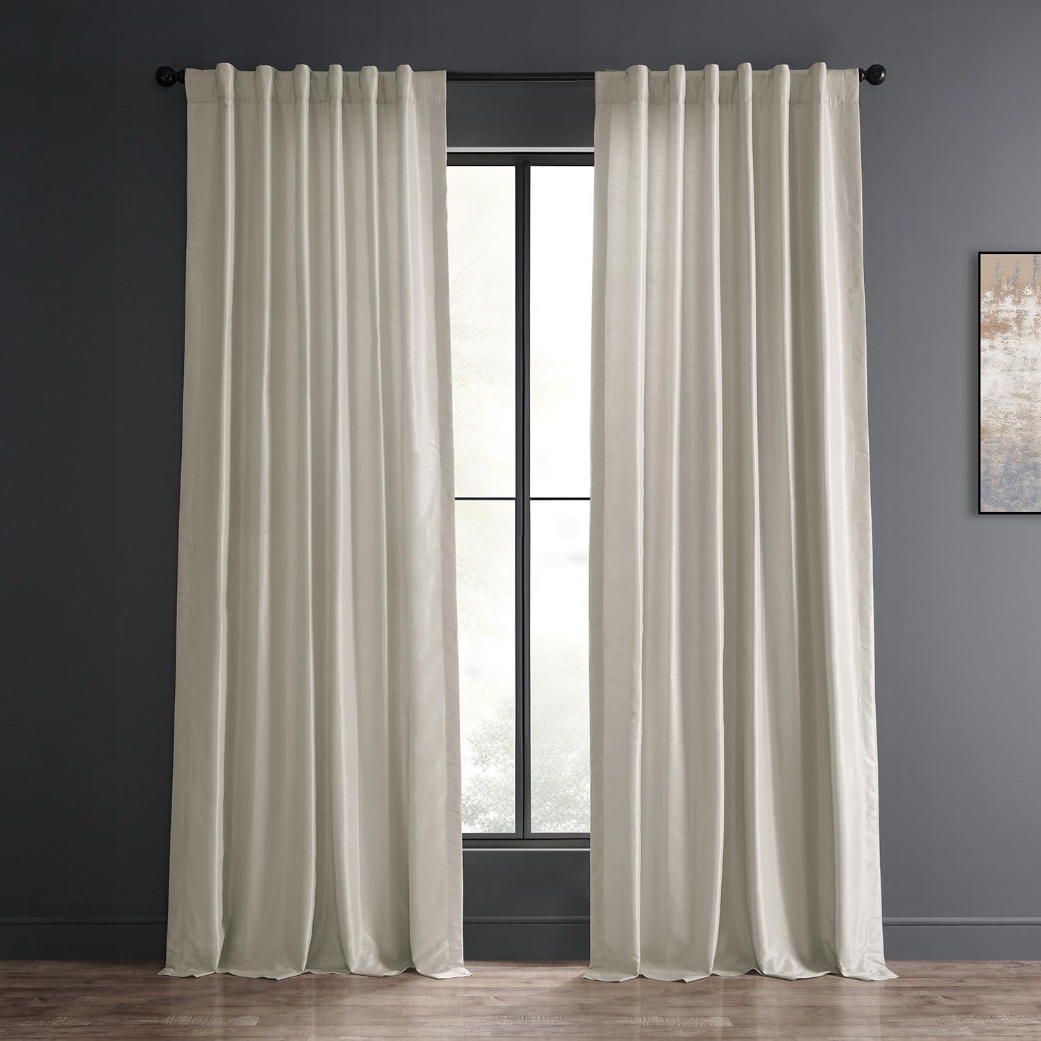 Mist Grey Faux Silk Room-Darkening Pleated Curtain Panel