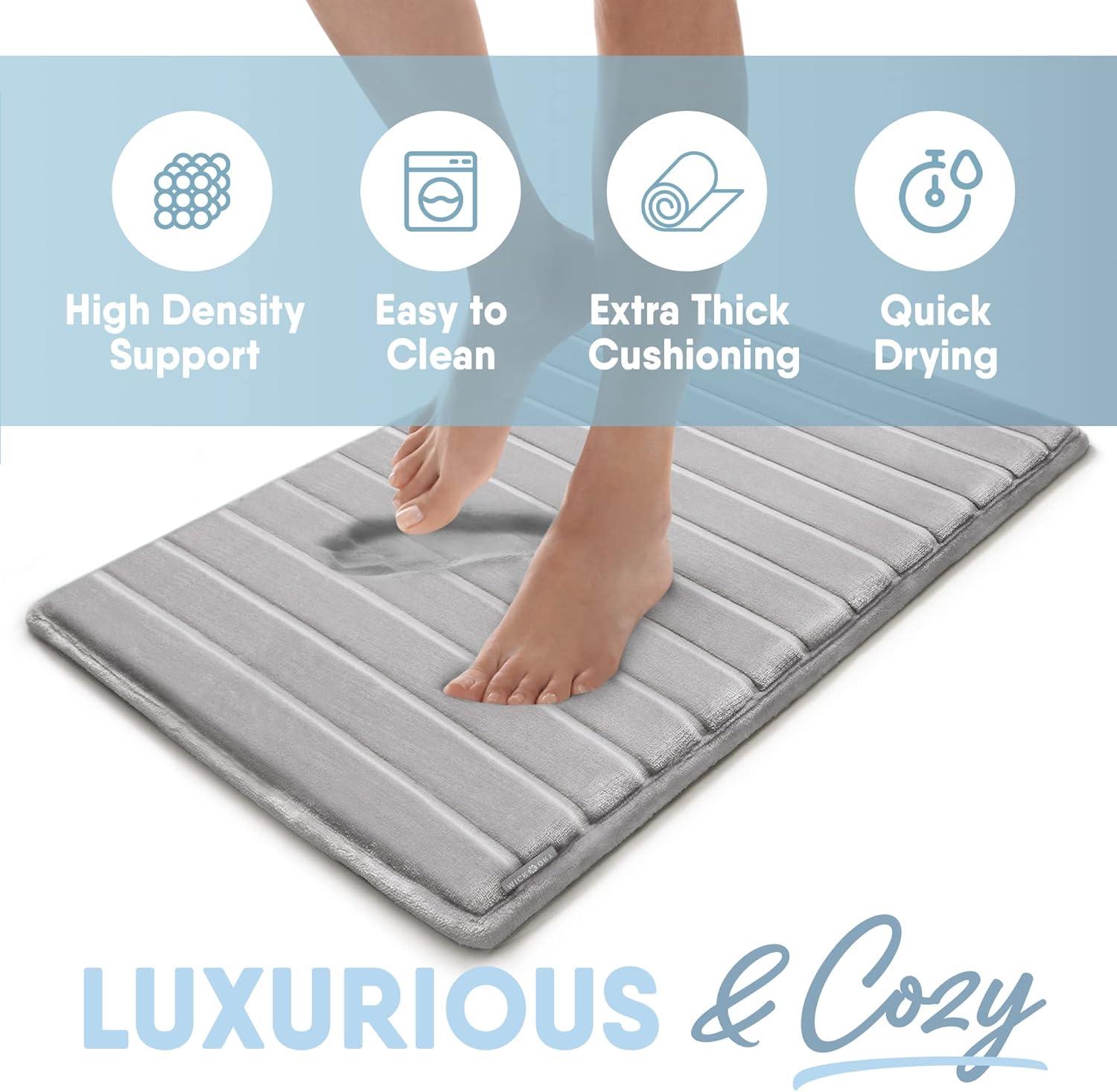 2pc 17"x24" and 21"x34" MICRODRY SoftLux Quilted Striped Memory Foam Bath Rug/Runner with Skid Resistant Base Light Gray