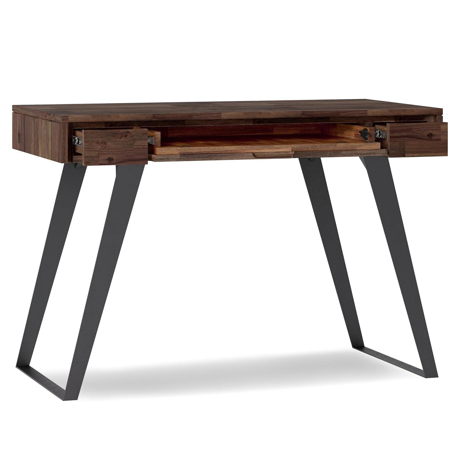 Simpli Home Lowry Solidwood 44 in. Desk in Distressed Charcoal Brown