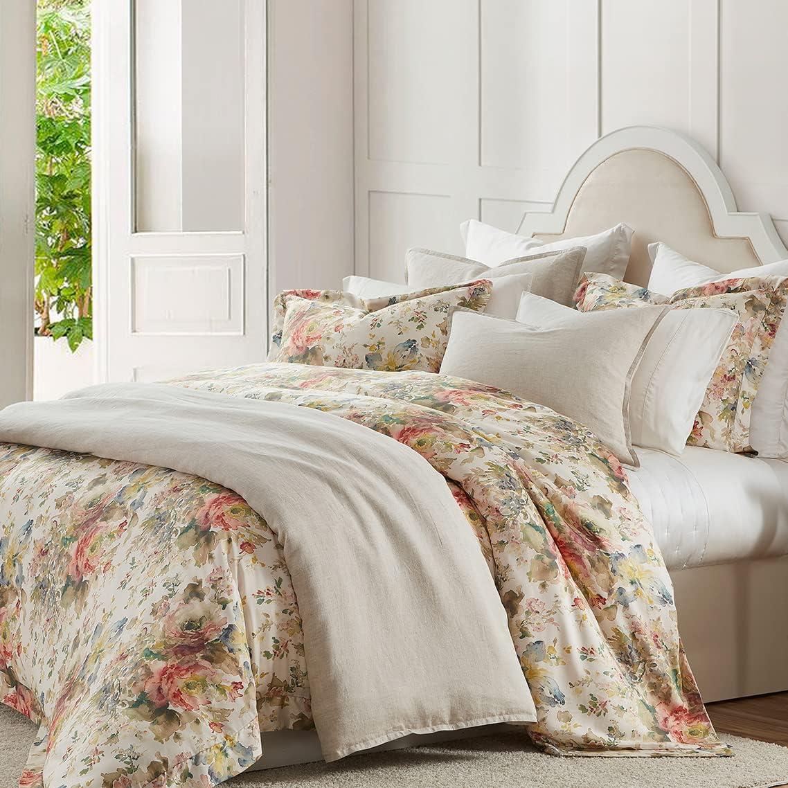 Ivory Floral King Comforter Set with Pillow Shams