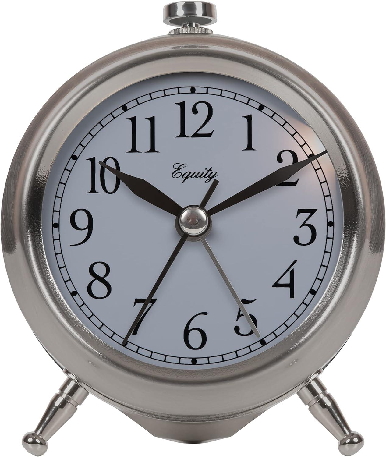 Equity 3.75" Small Metal Silver Quartz Analog Alarm Clock