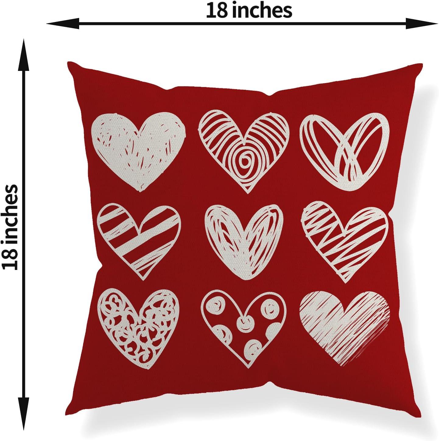 Red and White Polyester Valentine's Day Heart Pillow Covers 18x18 Inch Set