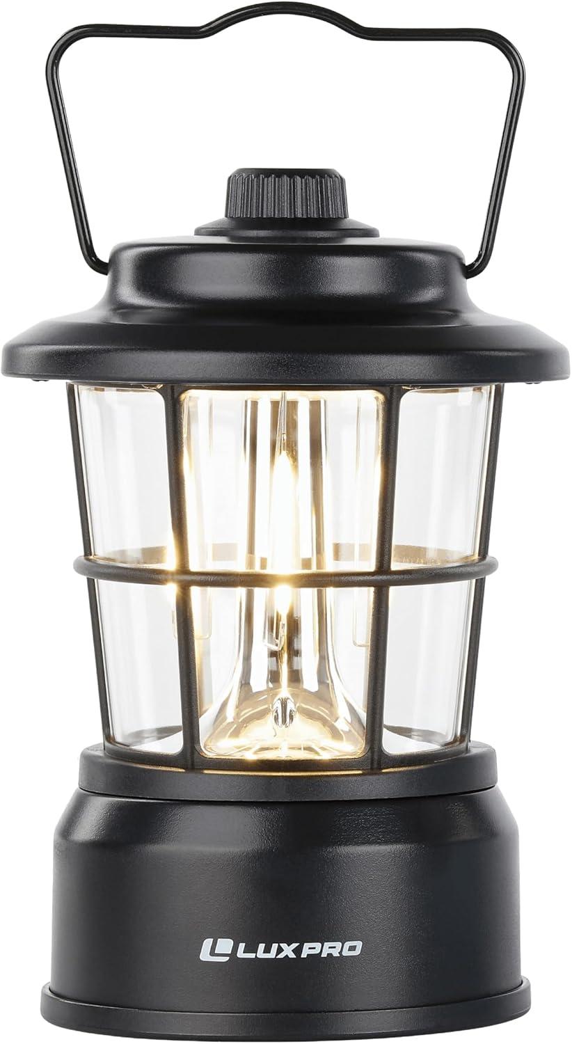 LUXPRO LP1535 265 Lumen Retro LED Lantern - Battery-Powered Emergency Lantern - LED Lamp for Power Outages, Emergency Kit, or Survival Pack - Black