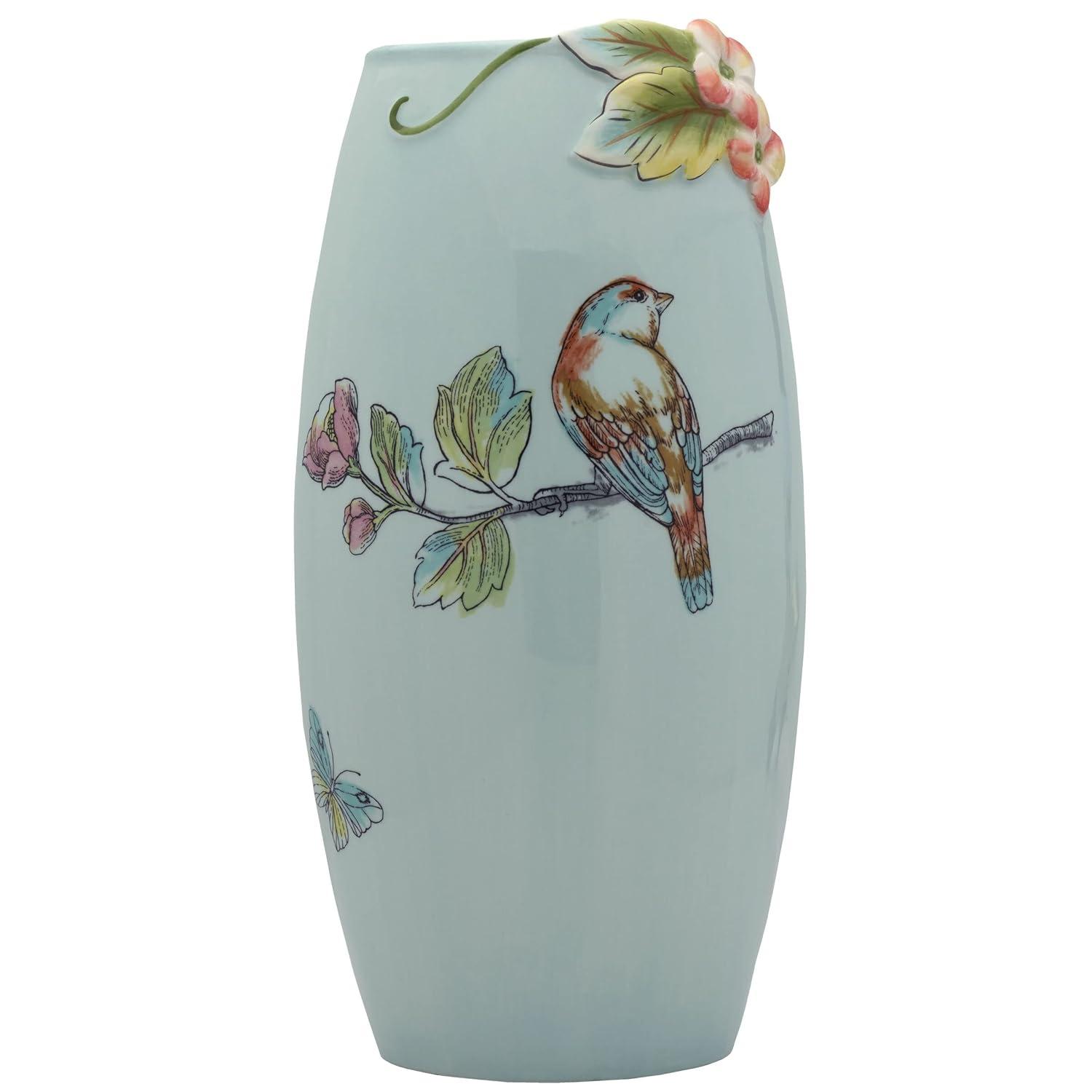 10.25 in. English Garden Blue Ceramic Flower Vase