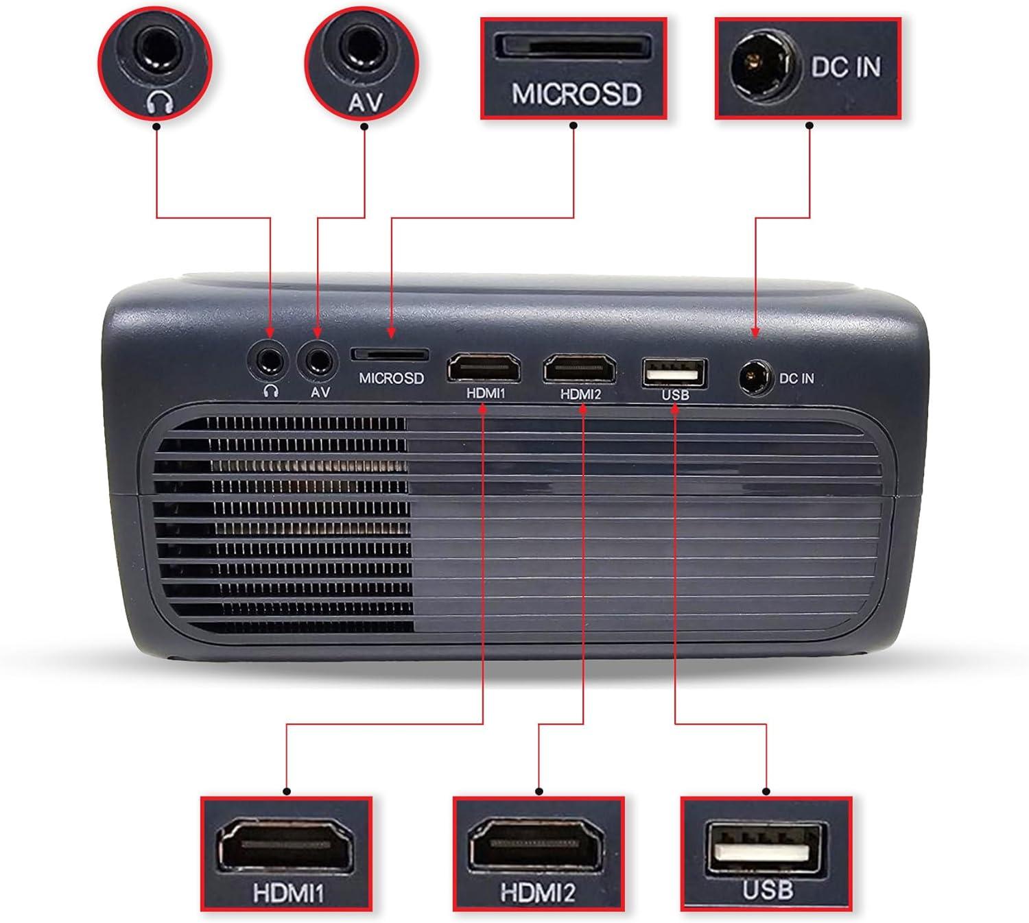 Restored ONN 720P HD Home Theater Projector with 6' HDMI Cable, Black, HDMI/USB/MicroSD/AV - Indoor & outdoor use 100096801 (Refurbished)